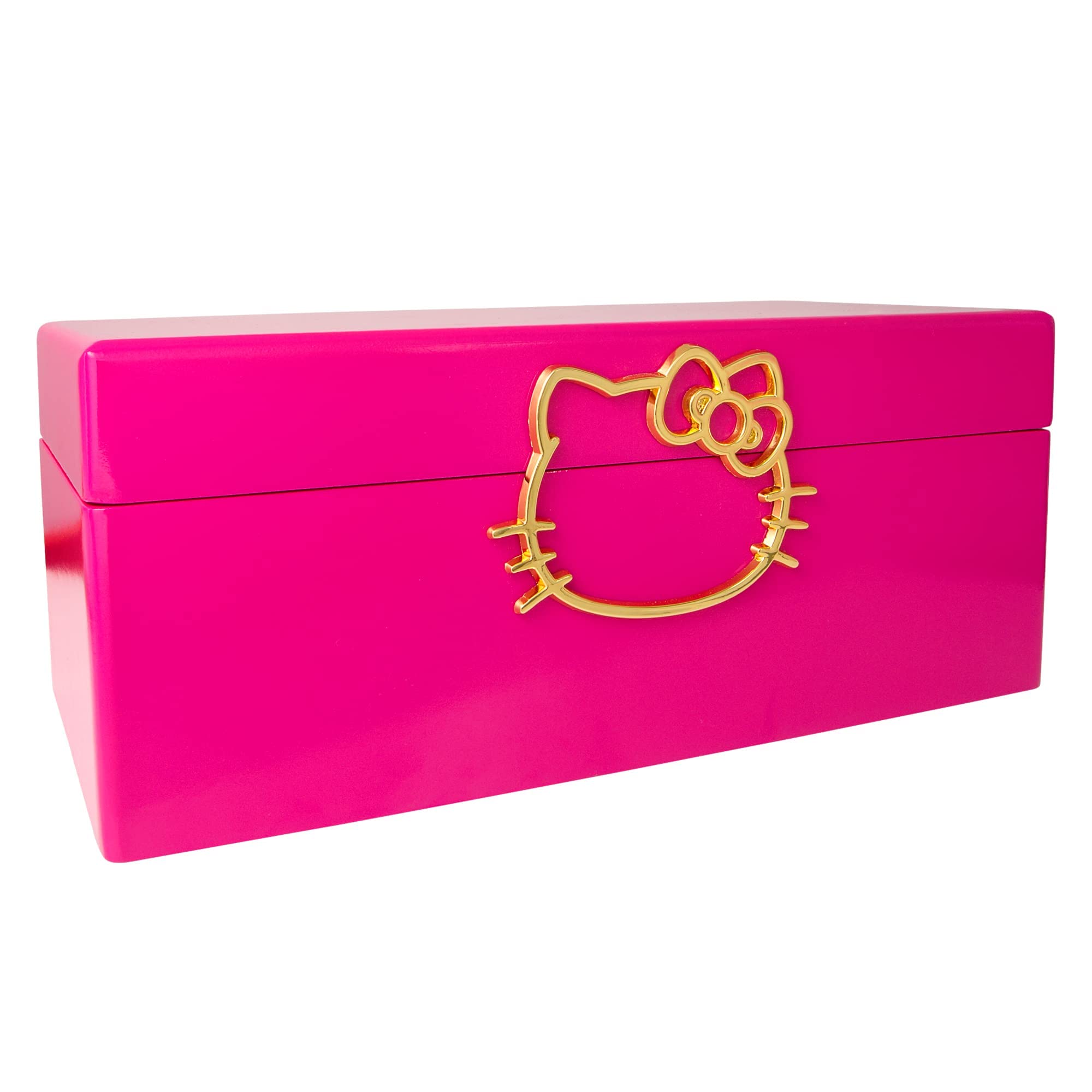Hello Kitty Sanrio Gold Icon Pink Lacquer Wood Jewelry Box with Suede Lining - Officially Licensed Jewelry Storage for Girls, Women | Perfect Gift for Birthdays, Valentine's Day & Home Decor