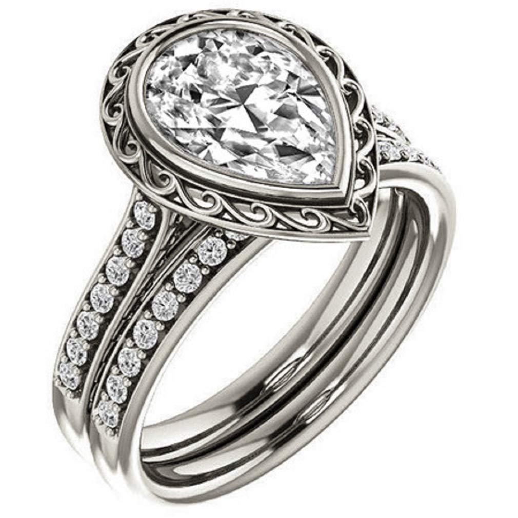 2.00CT Pear Cut VVS1 Colorless Moissanite Bridal Ring Set in 925 Sterling Silver - Perfect for Engagement, Wedding & Gifts | Elegant & Timeless Jewelry for Special Occasions