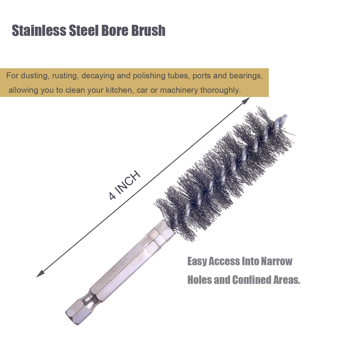10 Pcs Stainless Steel Bore Brush Set with 1/4 Inch Hex Shank - Drill Wire Cleaning Brushes for Power Drill & Impact Driver - Perfect for Gun Barrel, Pipe, and Automotive Cleaning