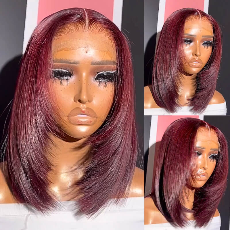 Buy 2 Human Hair Wigs for $169 - Layered Cut Straight 4x4 Lace Wig + Free Colored Straight 4x4 Bob Wig | Perfect for Daily Wear, Cosplay & Special Occasions