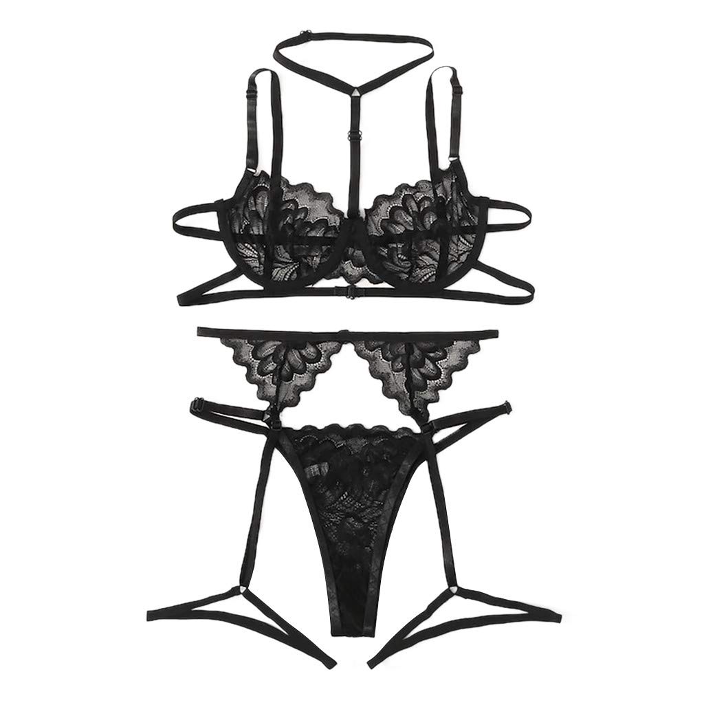 ZEFOTIM Women's Lace Bikini Panties Set - Sexy Underwire Corset Lingerie with Matching Briefs for Sleepwear, Boudoir & Special Occasions
