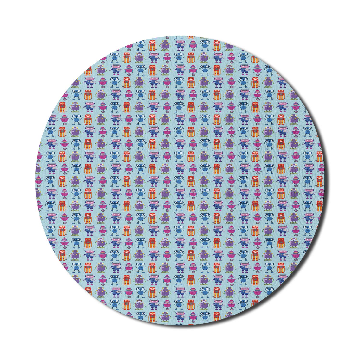 Ambesonne Round Non-Slip Gaming Mouse Pad - 8 Inch Colorful Robot & Mechanical Design Computer Mousepad with Thick Rubber Base | Perfect for Office, Gaming & Graphic Design | Pale Blue & Multicolor