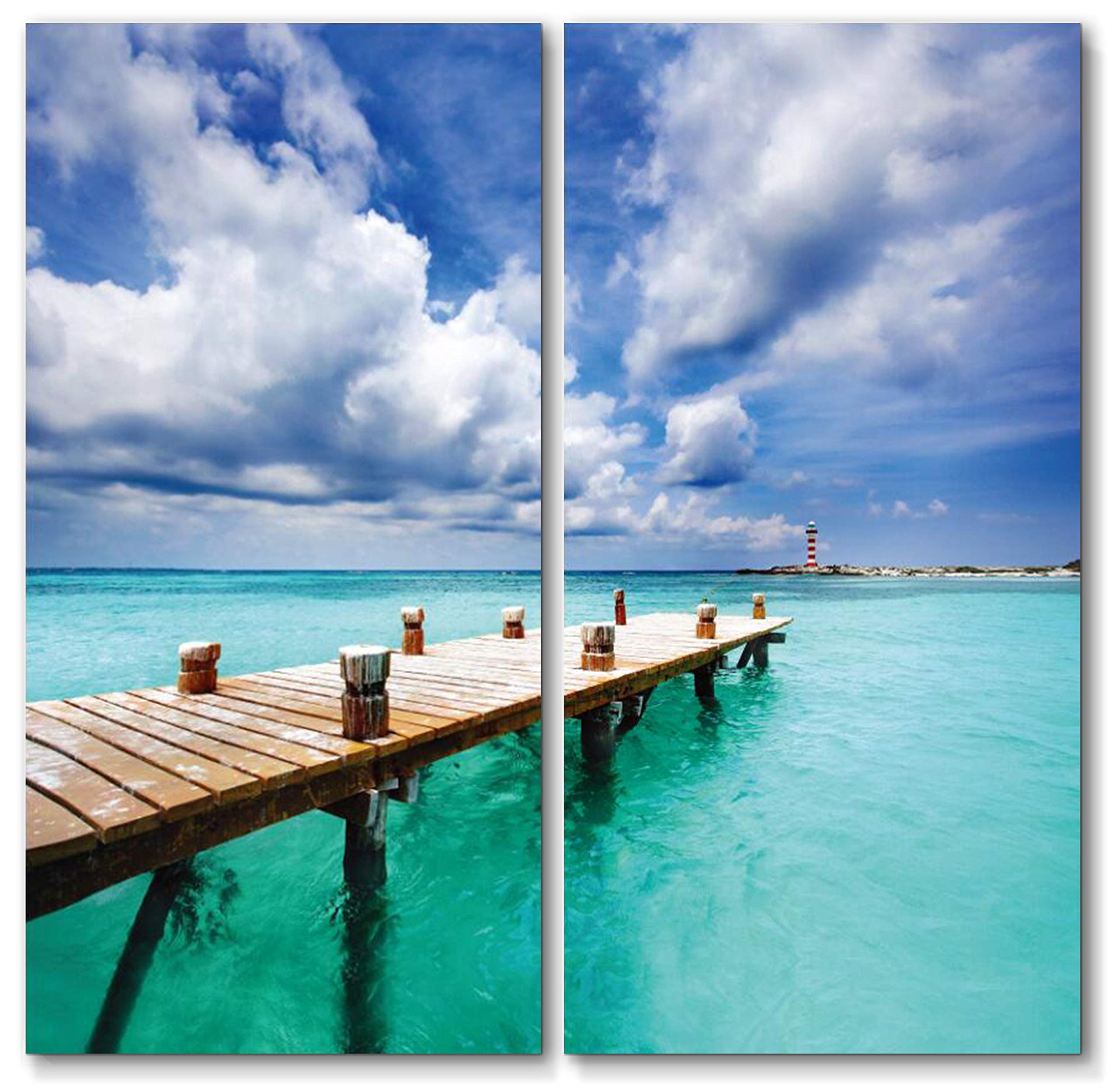 2-Piece Dock Canvas Wall Art Set - Multi Panel Split Lake Pier Prints for Living Room, Kitchen, Bedroom & Office Decor - Perfect Home Gift for Housewarming, Wedding & Interior Design