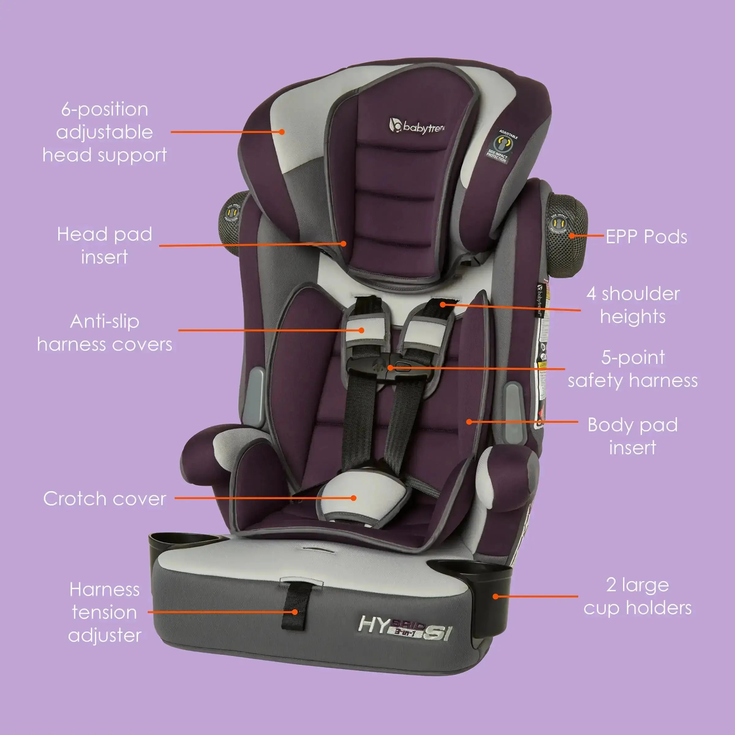 Hybrid™ SI 3-in-1 Convertible Booster Car Seat with Side Impact Protection - Safe for Infants, Toddlers & Big Kids | Perfect for Travel, School & Family Road Trips