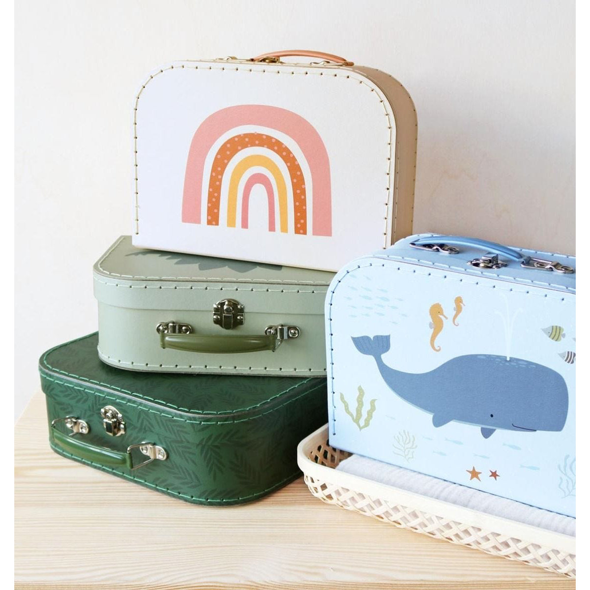 A Little Lovely Company Rainbow Suitcase Set - Durable Kids Luggage for Travel, School & Sleepovers | Stylish Carry-On & Check-In Bags for Girls & Boys