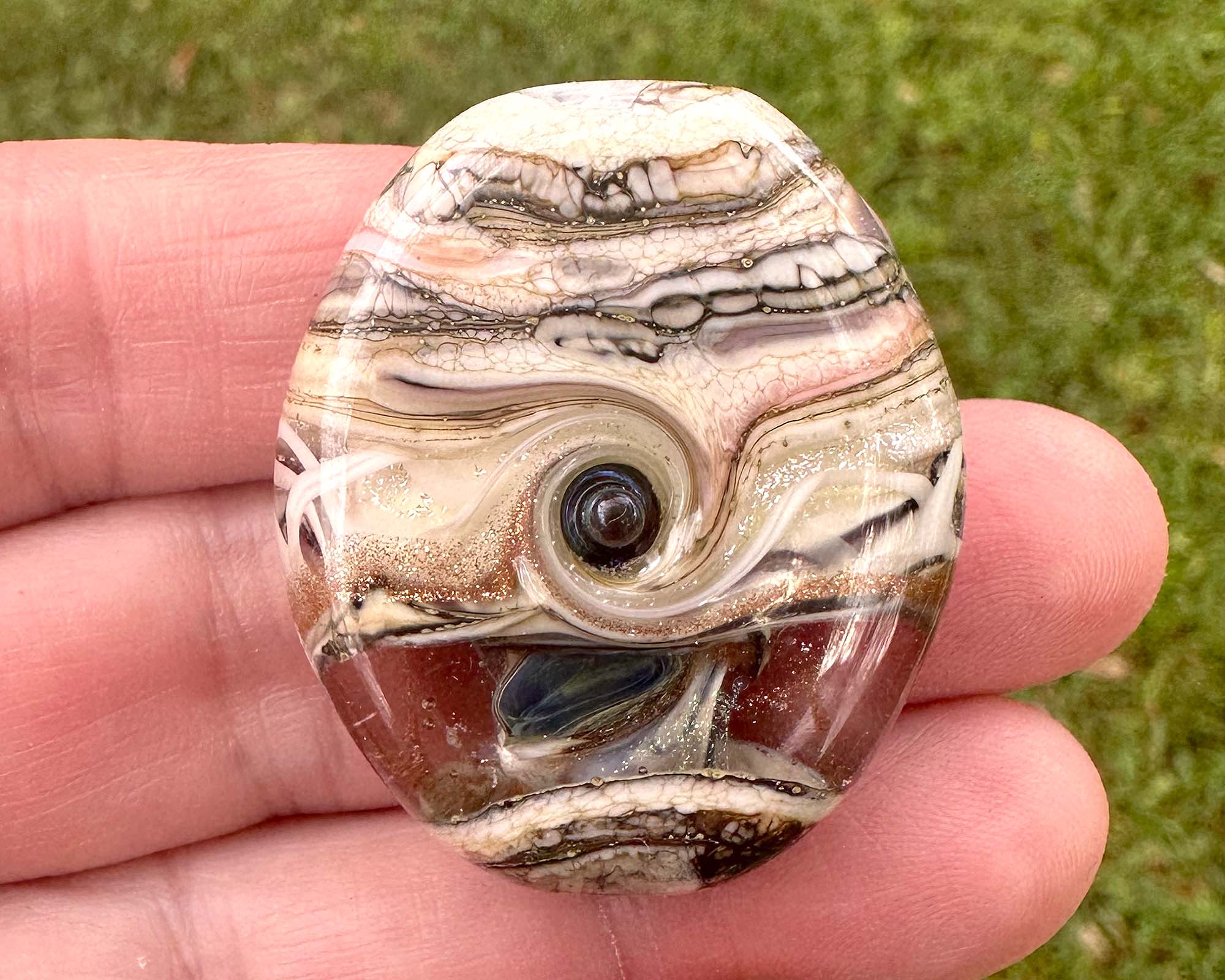 Ivory Dichroic Organic Lampwork Focal Bead SRA - Handmade Glass Bead for Jewelry Making, DIY Crafts, Necklace & Bracelet Designs - Perfect for Beaders, Artists & Craft Enthusiasts