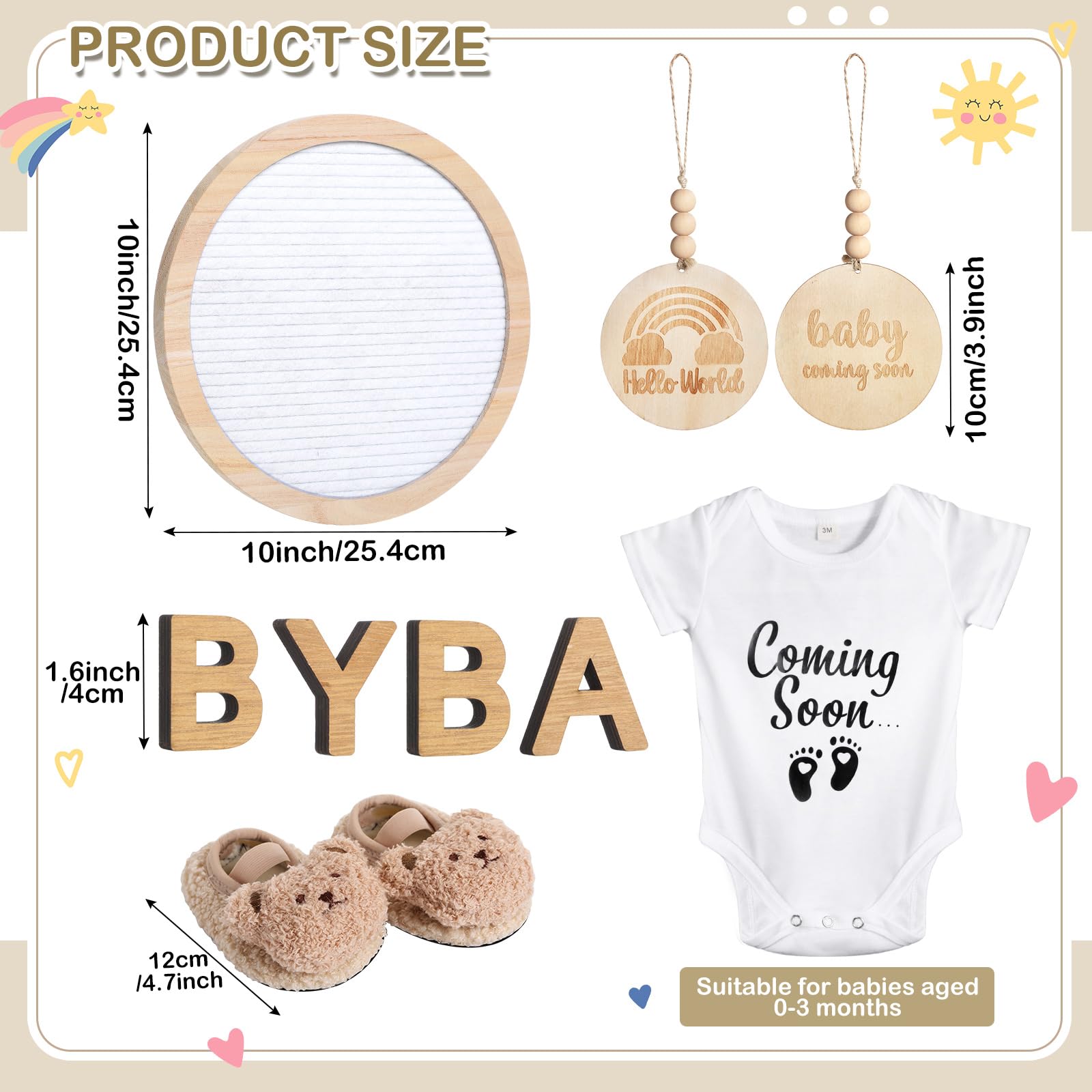 8 Pcs Pregnancy Announcement Set - Felt Letter Round Board Kit, Baby Bodysuit, Booties, Wood Blocks & Wooden Signs for Baby Reveal (White) - Perfect for Gender Reveal Parties, Maternity Photos & Newborn Announcements