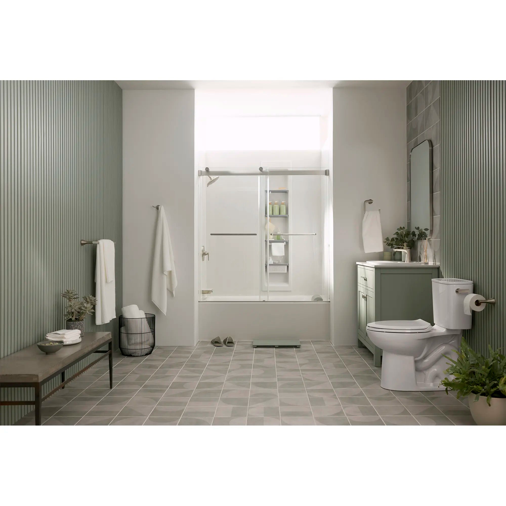 60 x 32 x 72 Inch Vertical Tile Bath Wall Set - Waterproof Shower Panel System for Modern Bathroom Renovation | Perfect for Home Spa, Luxury Bath & Shower Area Upgrade