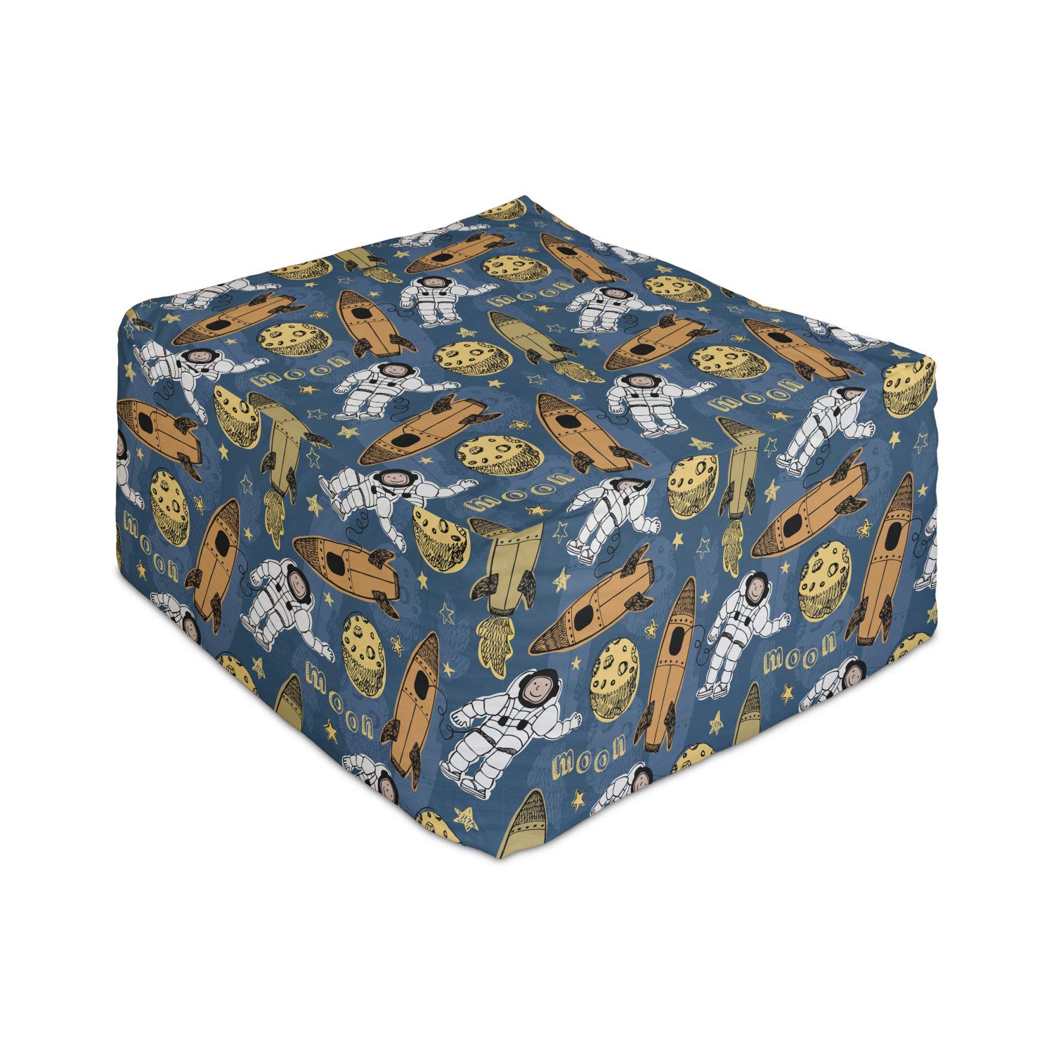 Ambesonne Astronaut Rectangle Pouf Ottoman - Space Themed Foot Rest with Galaxy Print, Dark Sky Blue & Apricot - 25