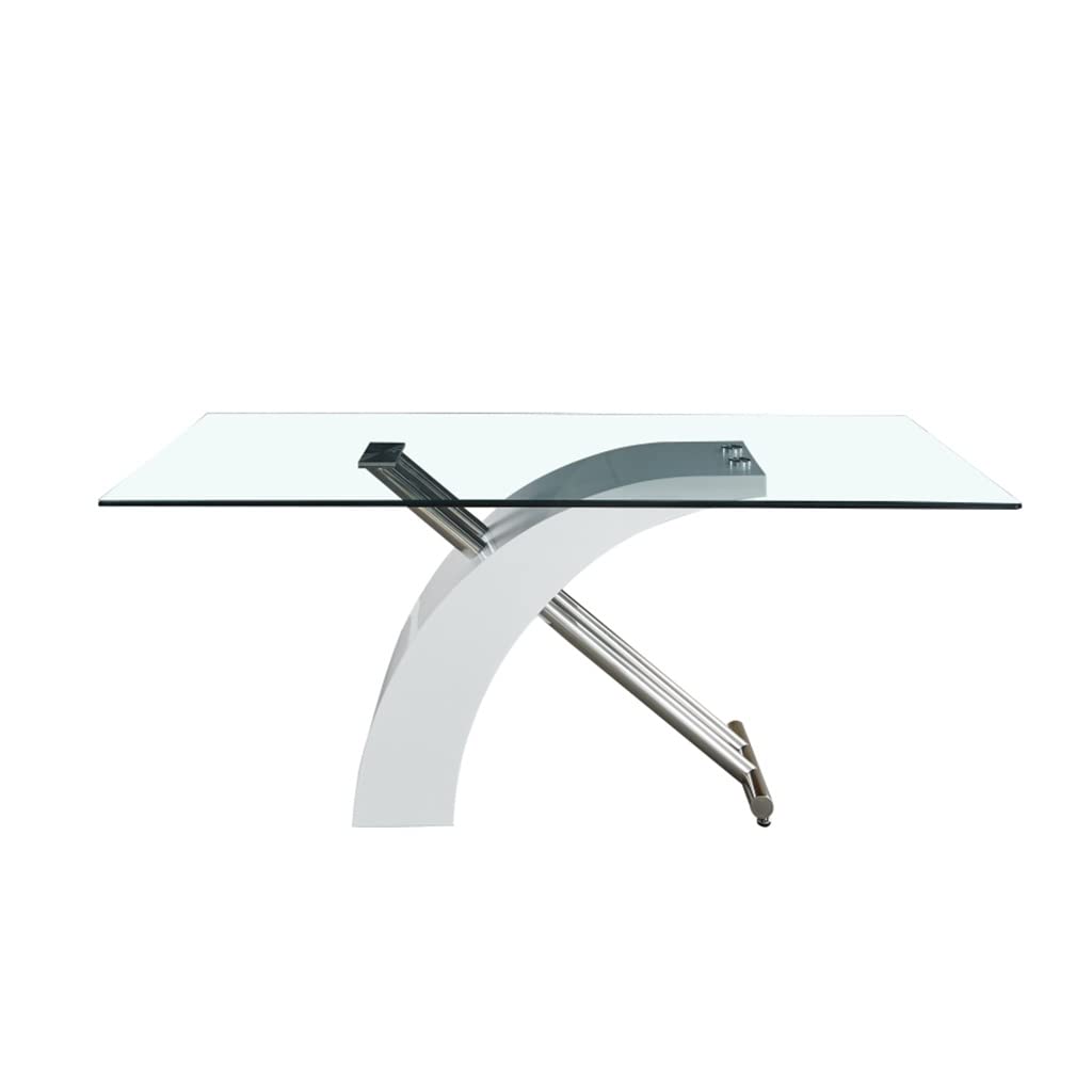 Modern Glass Top Rectangular Dining Table - Black or White - Elegant Home Dining Room Furniture for Family Gatherings & Dinner Parties