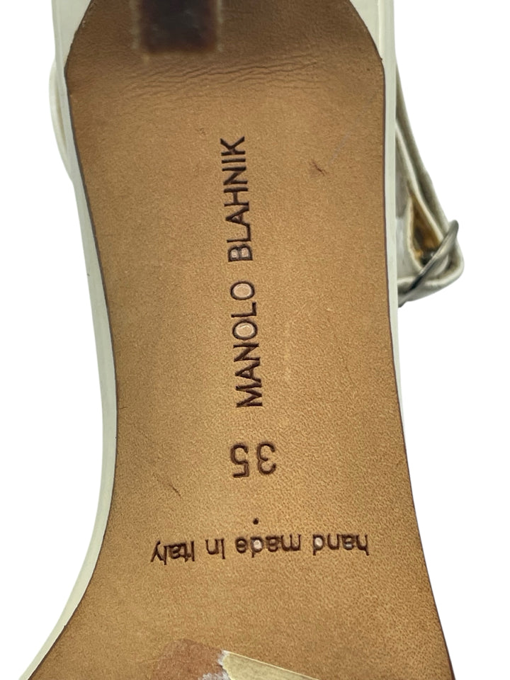 Authentic Manolo Blahnik Leather Chaos Heels - Women's Size 35 (US 5) - Luxury Designer Pumps for Weddings, Parties & Special Occasions