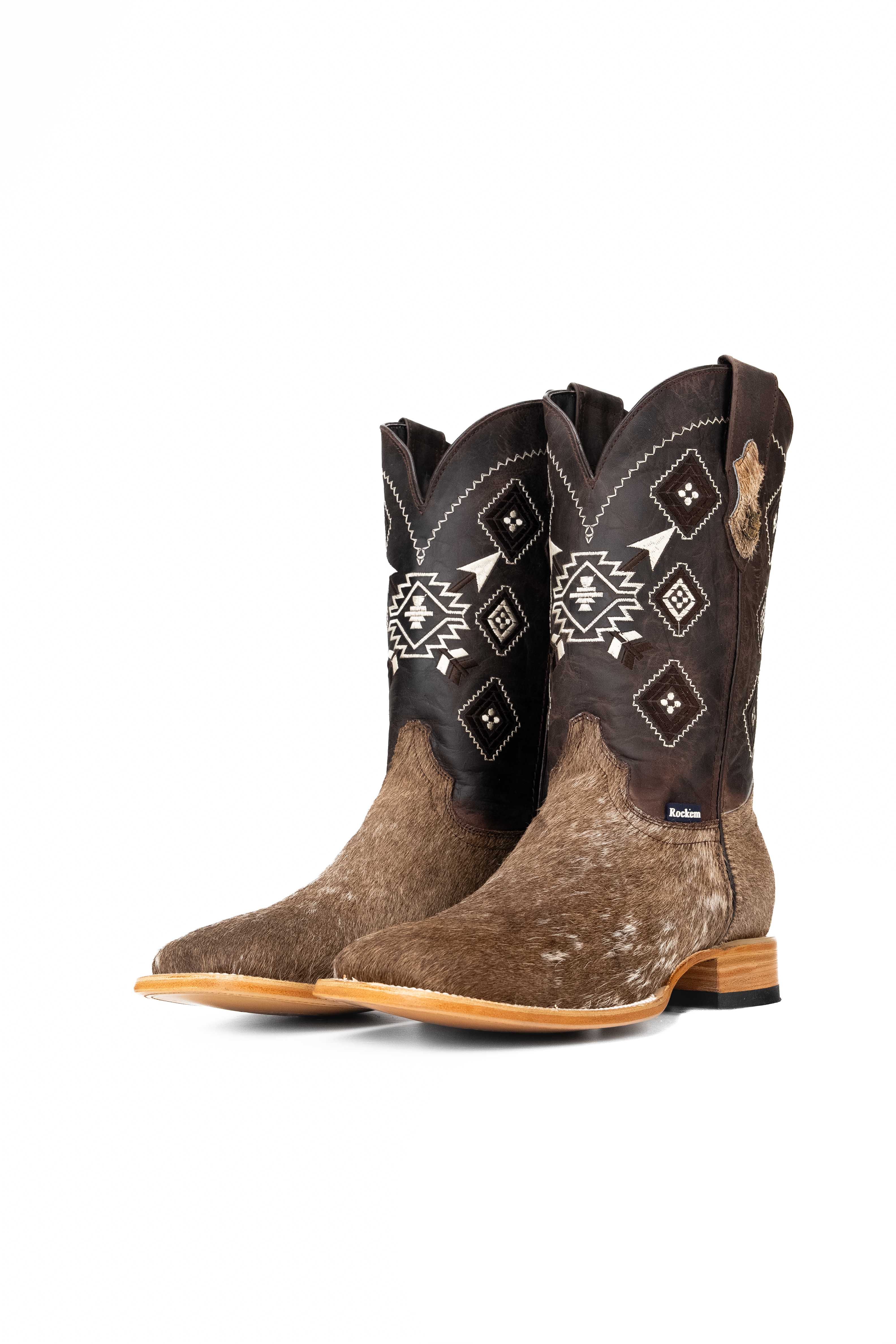 **Men's Genuine Cowhide Square Toe Cowboy Boots - Size 8.5 (NM66) - Western Style, Durable & Comfortable for Rodeo, Country Dance & Outdoor Work**