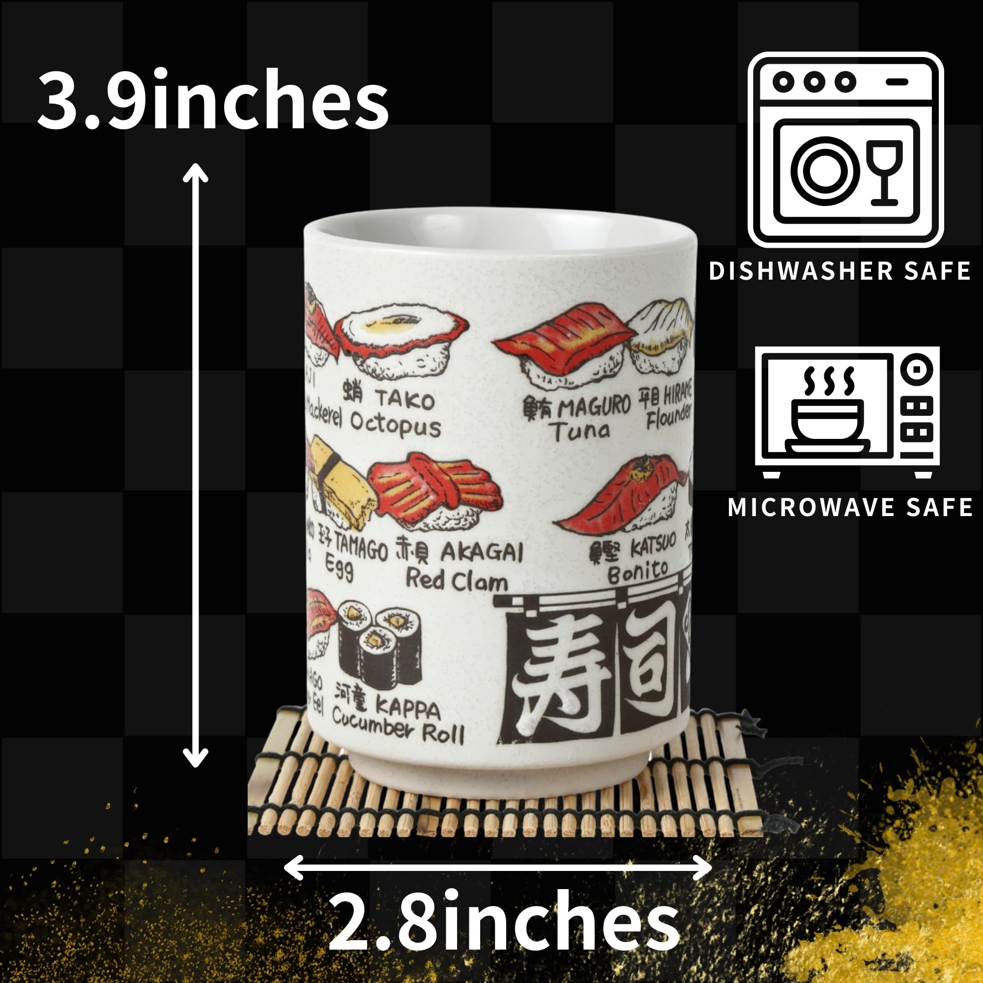 Premium Japanese Tea Cups Set of 2 - Authentic Sushi-Yunomi Mino Ware Ceramic Cups with Bamboo Coaster - Perfect for Sushi Restaurants, Tea Ceremonies & Asian Home Decor