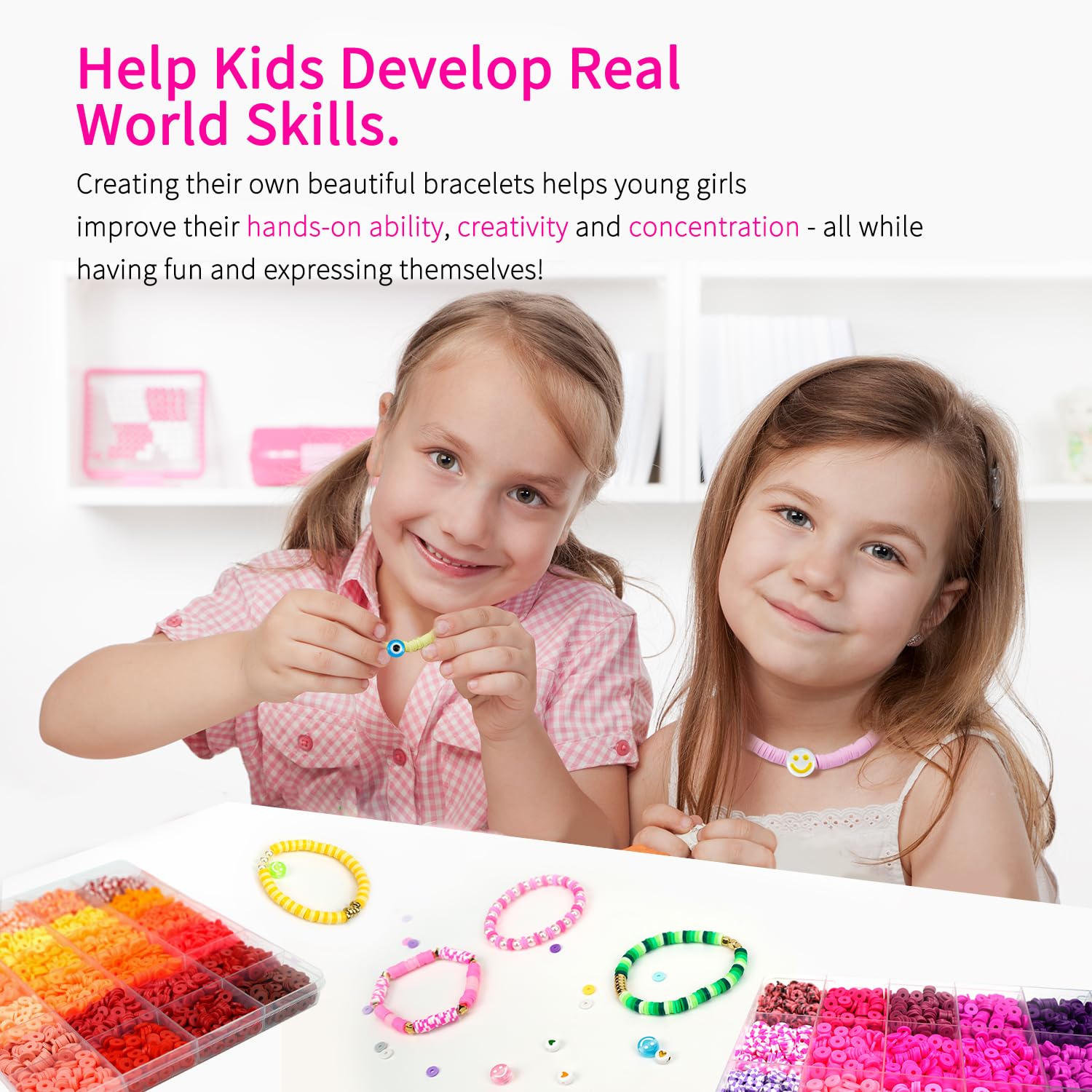20,000 Pcs Clay Beads Bracelet Making Kit - 120 Colors Polymer Beads with Charms & Elastic Strings for DIY Jewelry, Crafts - Perfect Gift for Kids & Adults | Birthday Party, Arts & Crafts Projects, Friendship Bracelet Making