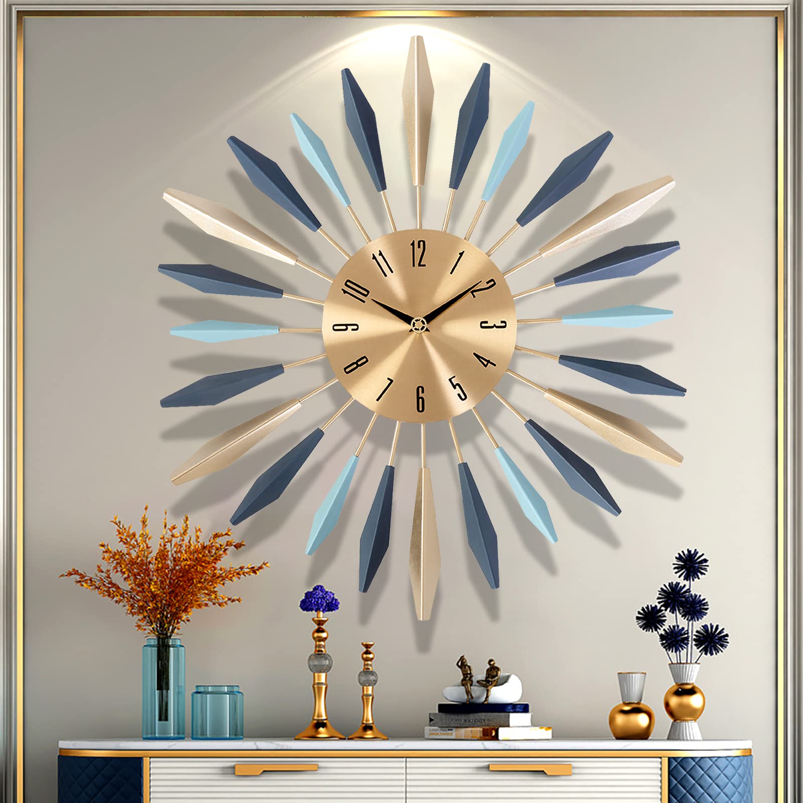 28 Inch Large Metal Decorative Wall Clock - Mid Century Modern Silent Battery Operated Clock for Living Room, Bedroom, Office & Kitchen Decor | Perfect for Home, Apartment & Workspace