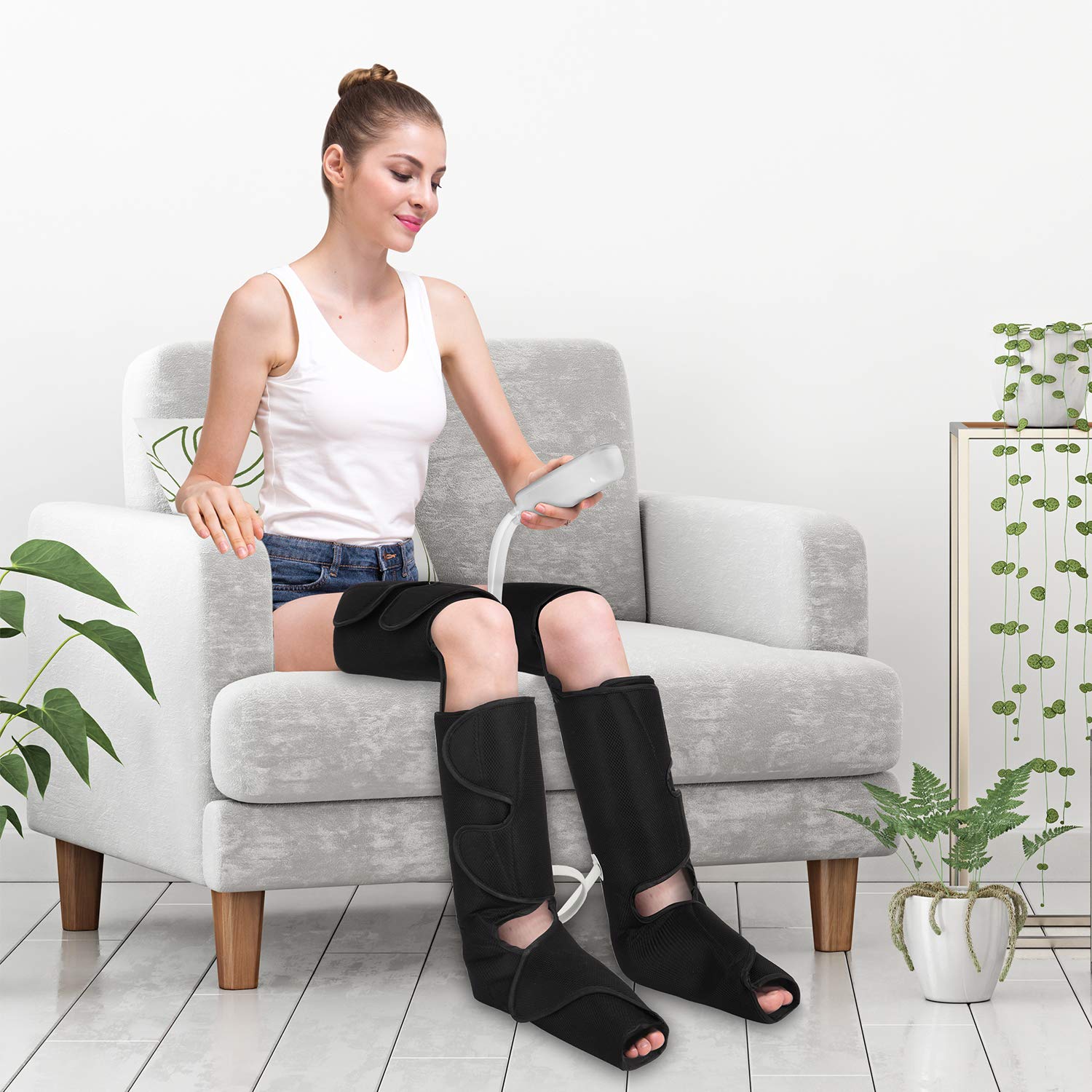 QUINEAR Electric Leg Compression Massager for Circulation, Pain Relief & Edema - Adjustable Velcro Leg & Foot Massager for Recovery, Relaxation & Improved Blood Flow - Perfect for Athletes, Office Workers & Post-Surgery Recovery
