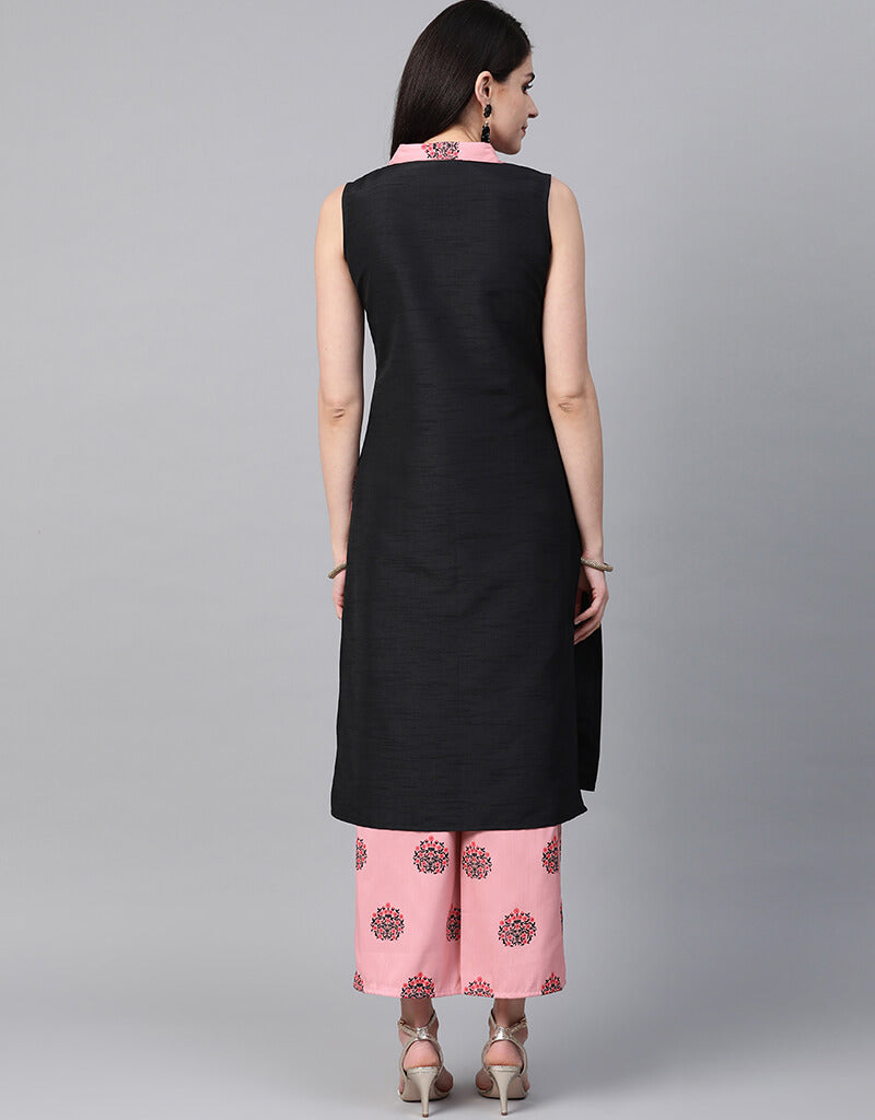 Elegant Black Poly Silk Palazzo Suit for Women - Comfortable Wide Leg Pants & Top Set - Perfect for Casual Wear, Office Outfits & Special Occasions