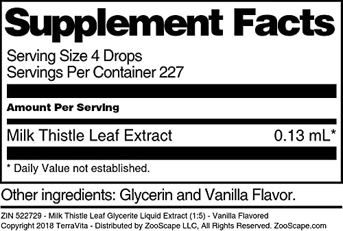 Organic Milk Thistle Leaf Glycerite Extract - Vanilla Flavored Herbal Supplement (1oz) for Liver Support & Detox - Perfect for Daily Wellness & Natural Cleansing Routines
