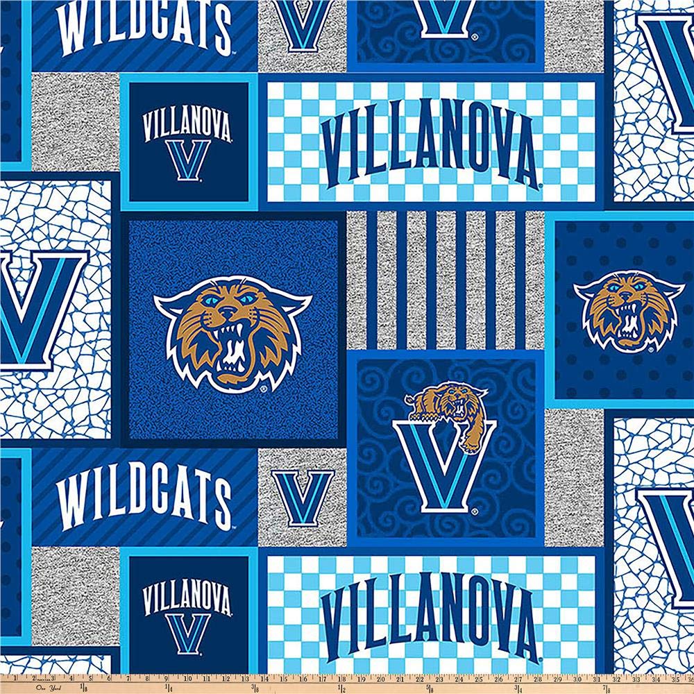 NCAA Villanova Wildcats Fleece Fabric by the Yard - Blue/Multi Color with Embroidered Patches | Perfect for DIY Blankets, Scarves & Team Spirit Crafts