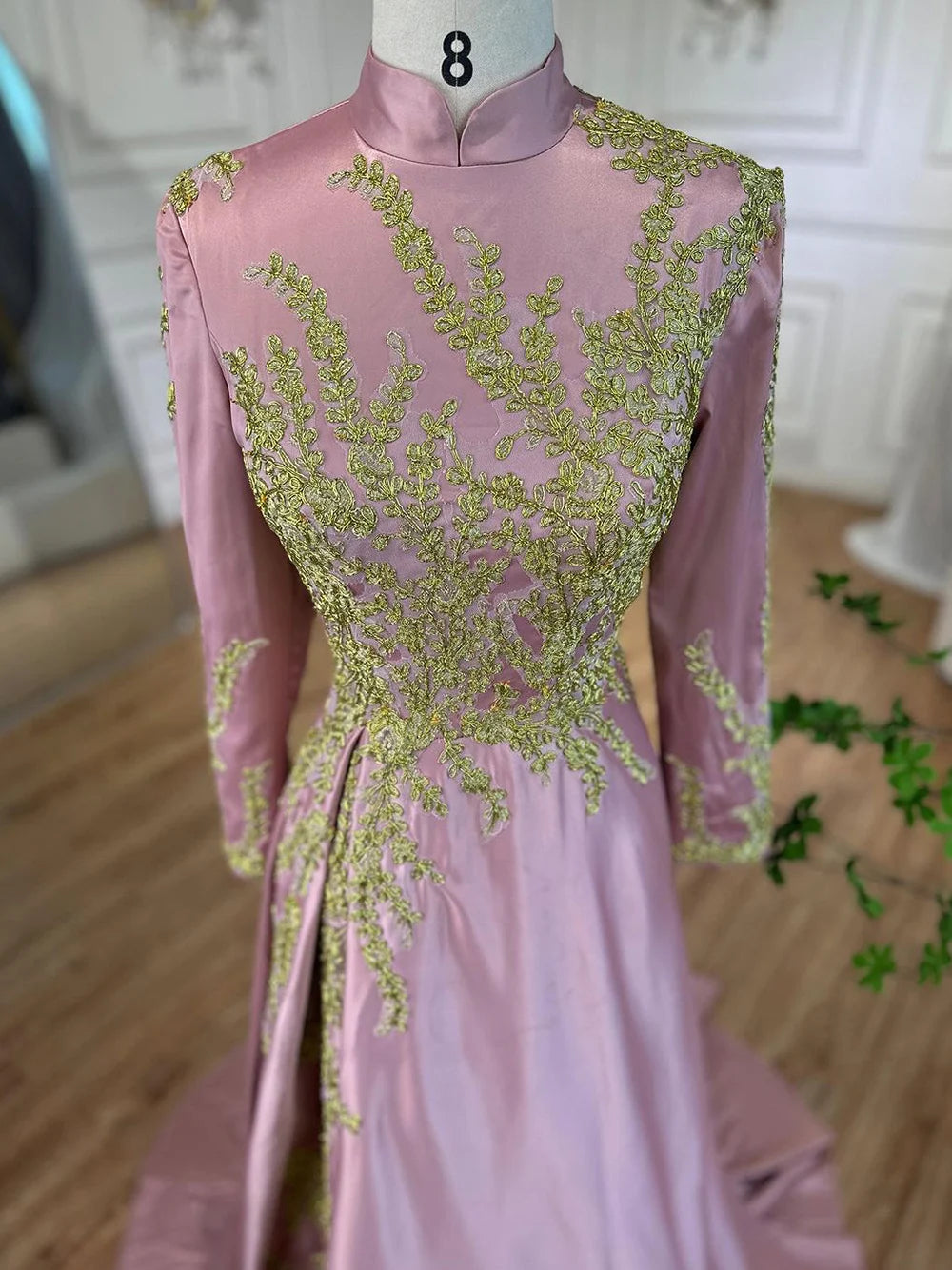 Elegant Muslim Pink Mermaid Evening Dress with Embroidery Satin for Women - Wedding, Party & Special Occasions - Serene Hill LA72218 (2025 Collection) - Perfect for Bridal Showers, Formal Events & Prom Nights