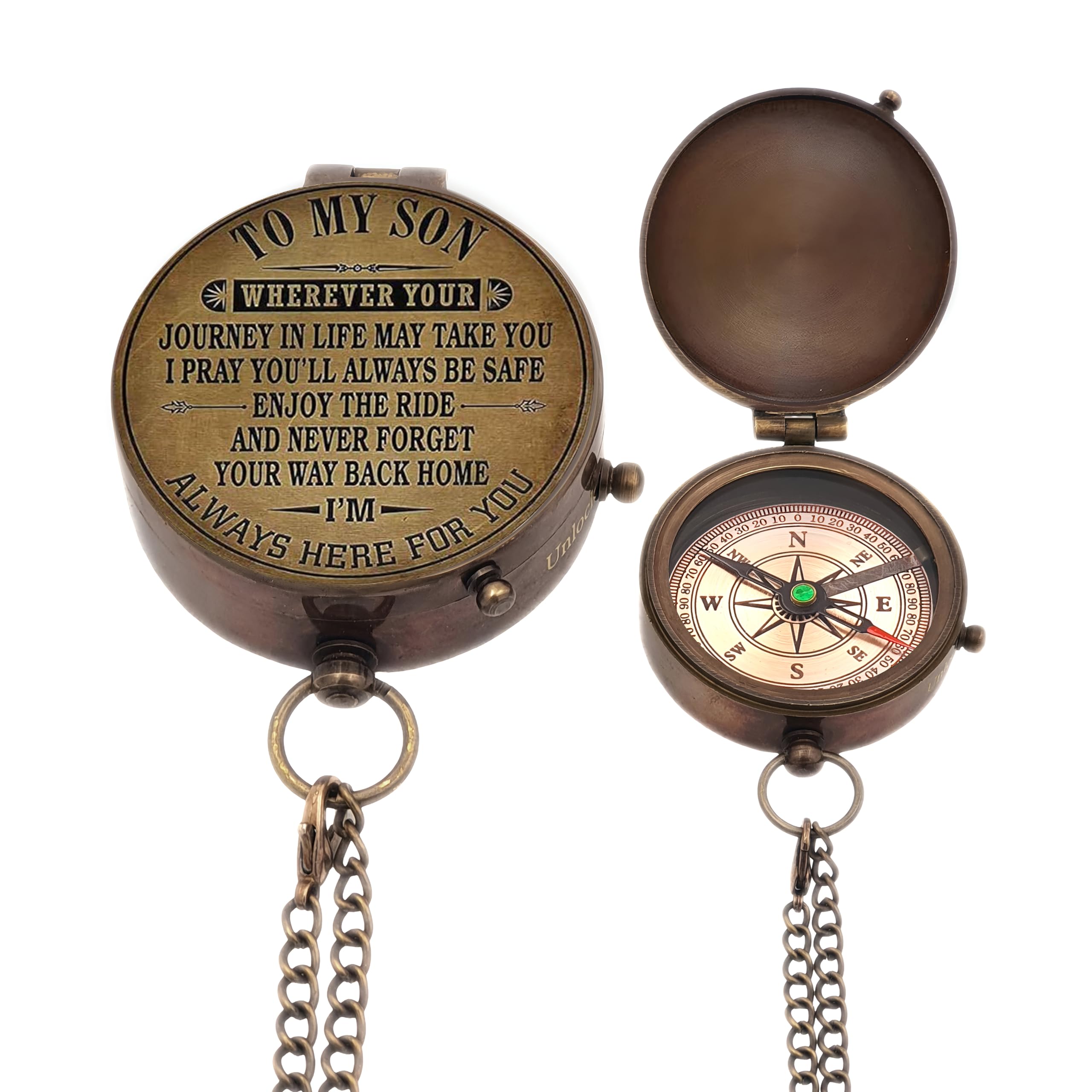 Engraved Brass Compass - Personalized Nautical Gift for Son from Dad or Mom - Unique Birthday Graduation Present with Leather Case - Perfect for Outdoor Adventures, Hiking, and Travel
