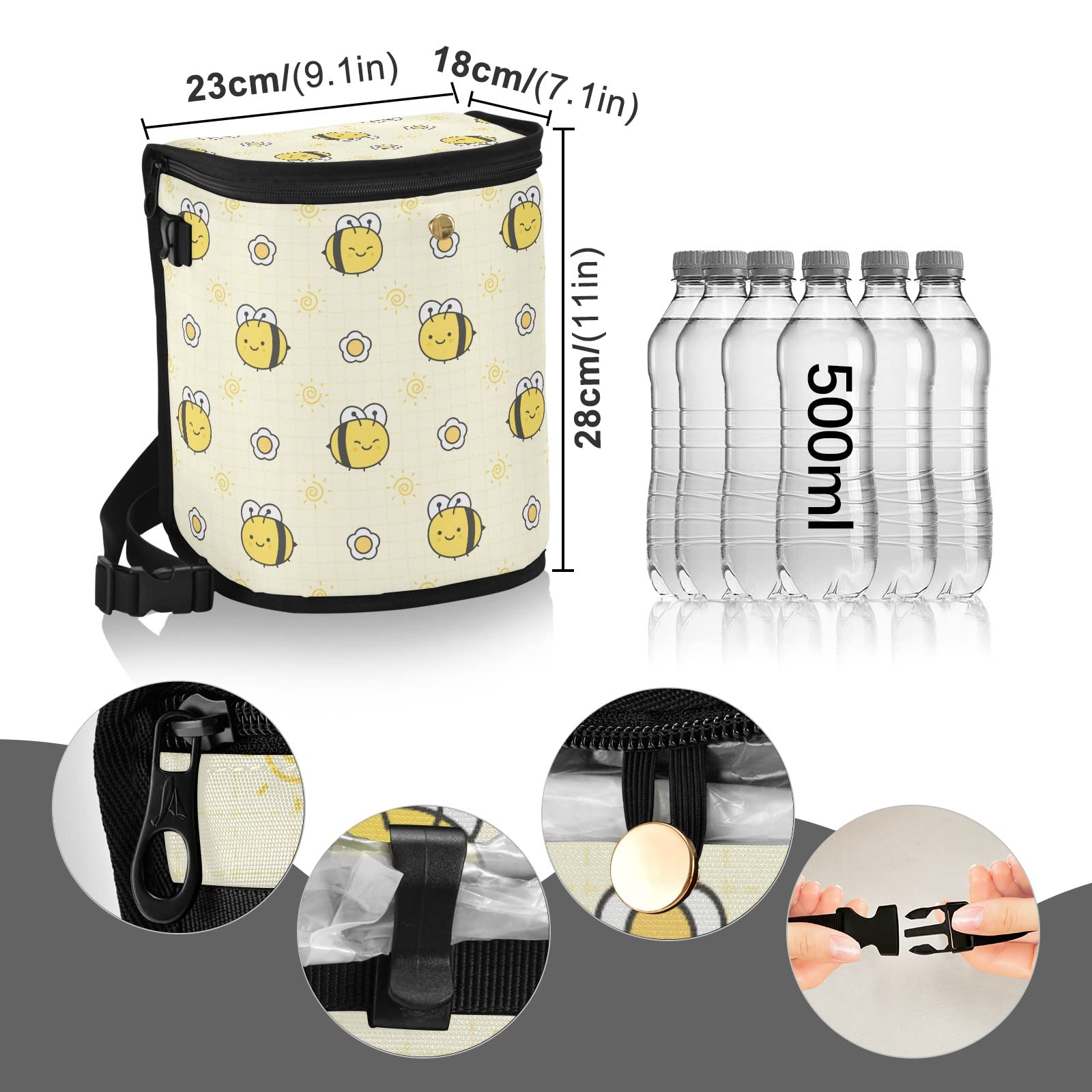 Bee-Themed Leak-Proof Car Trash Can with Lid - Hanging Vehicle Garbage Bin Organizer for Front & Back Seats | Perfect for Road Trips, Commuting & Family Travel
