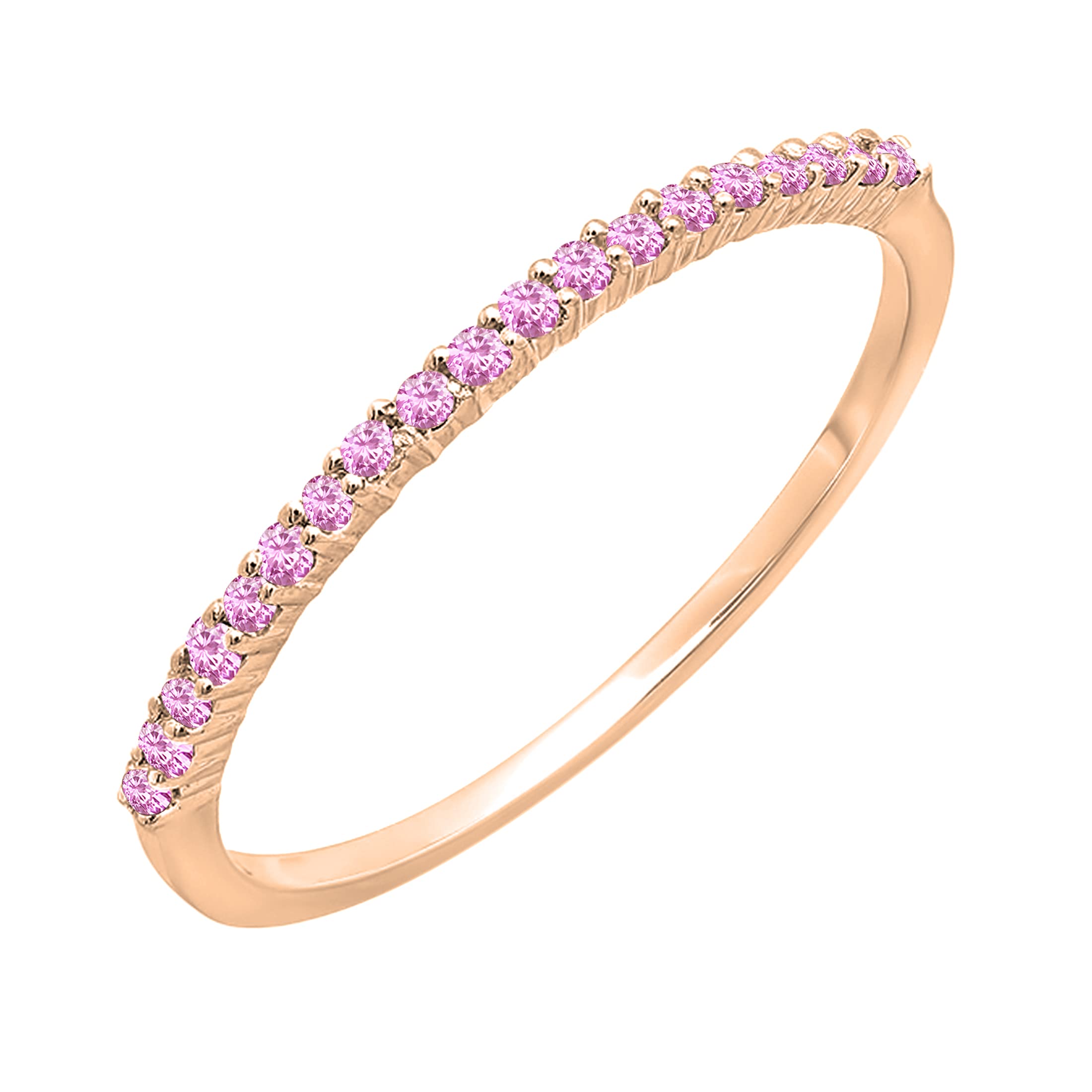 Dazzlingrock 14K Solid Gold Round Pink Sapphire Wedding Stackable Band for Women - 0.1w, Pink Color, Highly Included Clarity - Perfect for Engagement Rings, Anniversary Gifts & Everyday Elegance