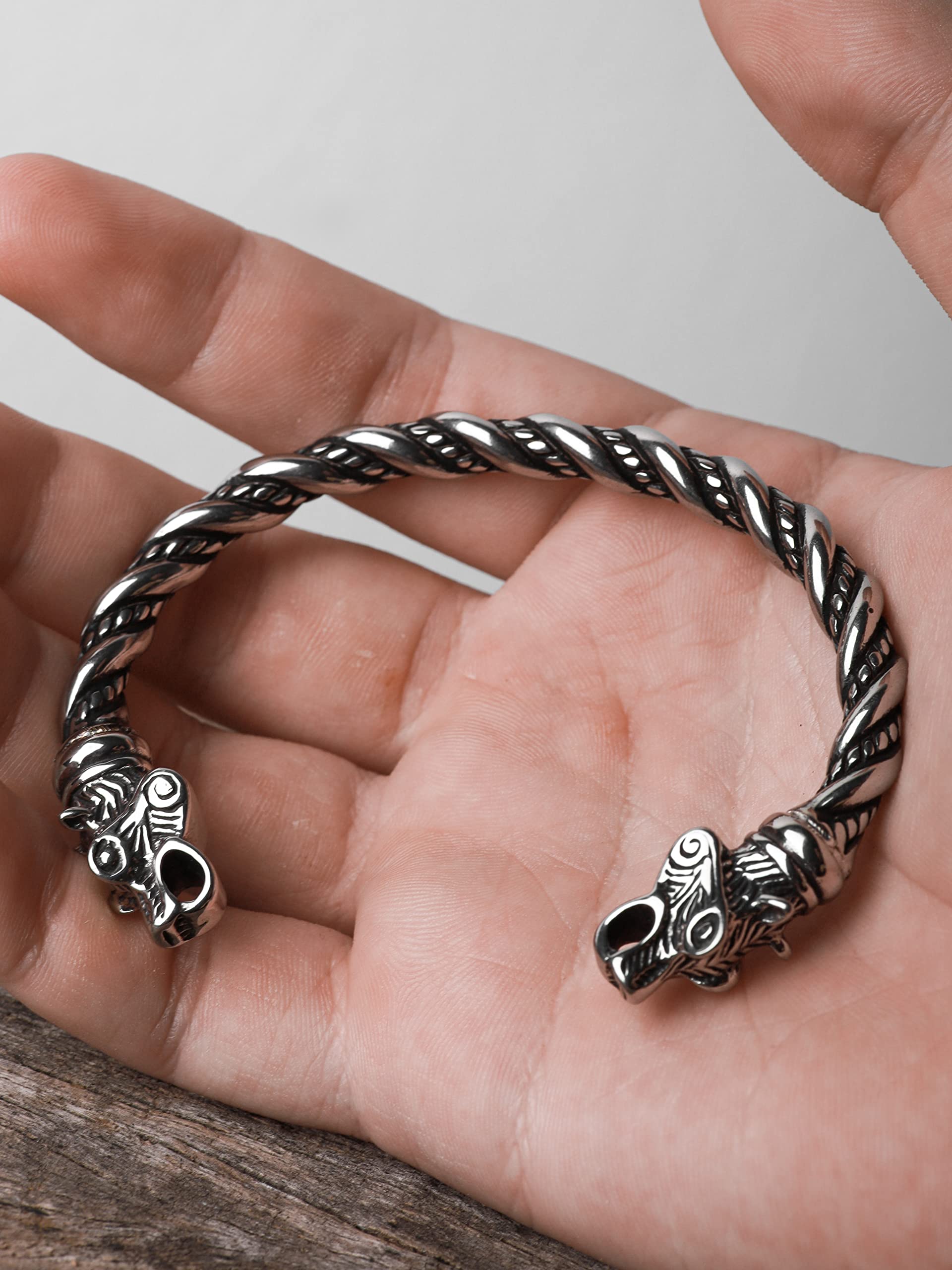 HAQUIL Stainless Steel Viking Twisted Cuff Bracelet for Men - Norse Arm Ring Jewelry - Durable Viking Gift for Him - Perfect for Cosplay, LARP & Medieval Reenactment