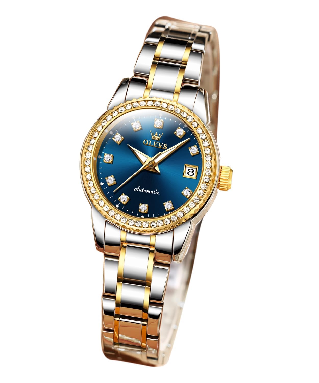 OLEVS Women's Automatic Mechanical Watch - Luminous Luxury Dress Watch with Diamond, Two-Tone Stainless Steel, Date Display | Waterproof & Elegant Classic Design for Business, Party & Everyday Wear