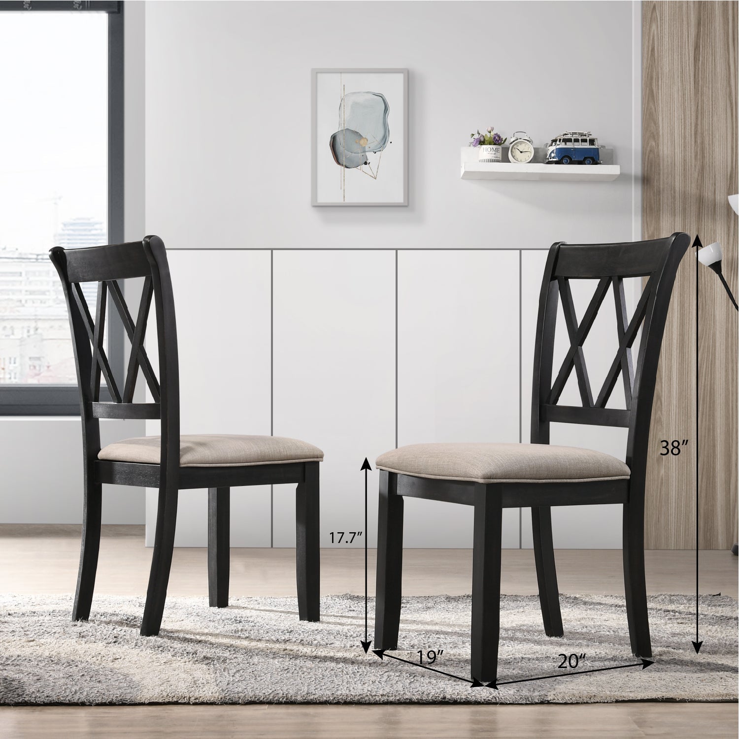 Roundhill Furniture Windvale Fabric Upholstered Dining Chairs - Set of 2 Black Modern Kitchen Chairs for Dining Room, Breakfast Nook & Small Spaces