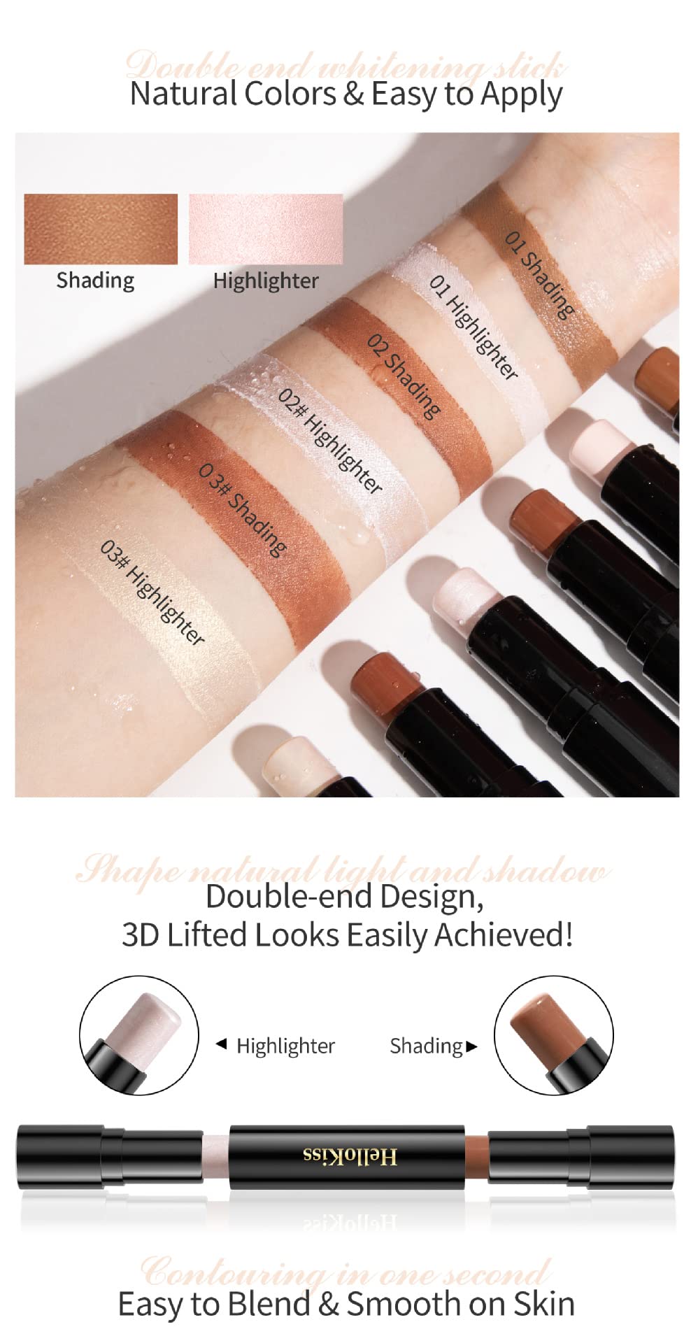 OCHILIMA 2 in 1 Contour Stick Foundation & Concealer - Creamy Highlighter, Bronzer & Shimmer Makeup Pen for Face Brightening & Contouring - Ideal for Everyday Makeup & Professional Beauty Looks - Shade 01