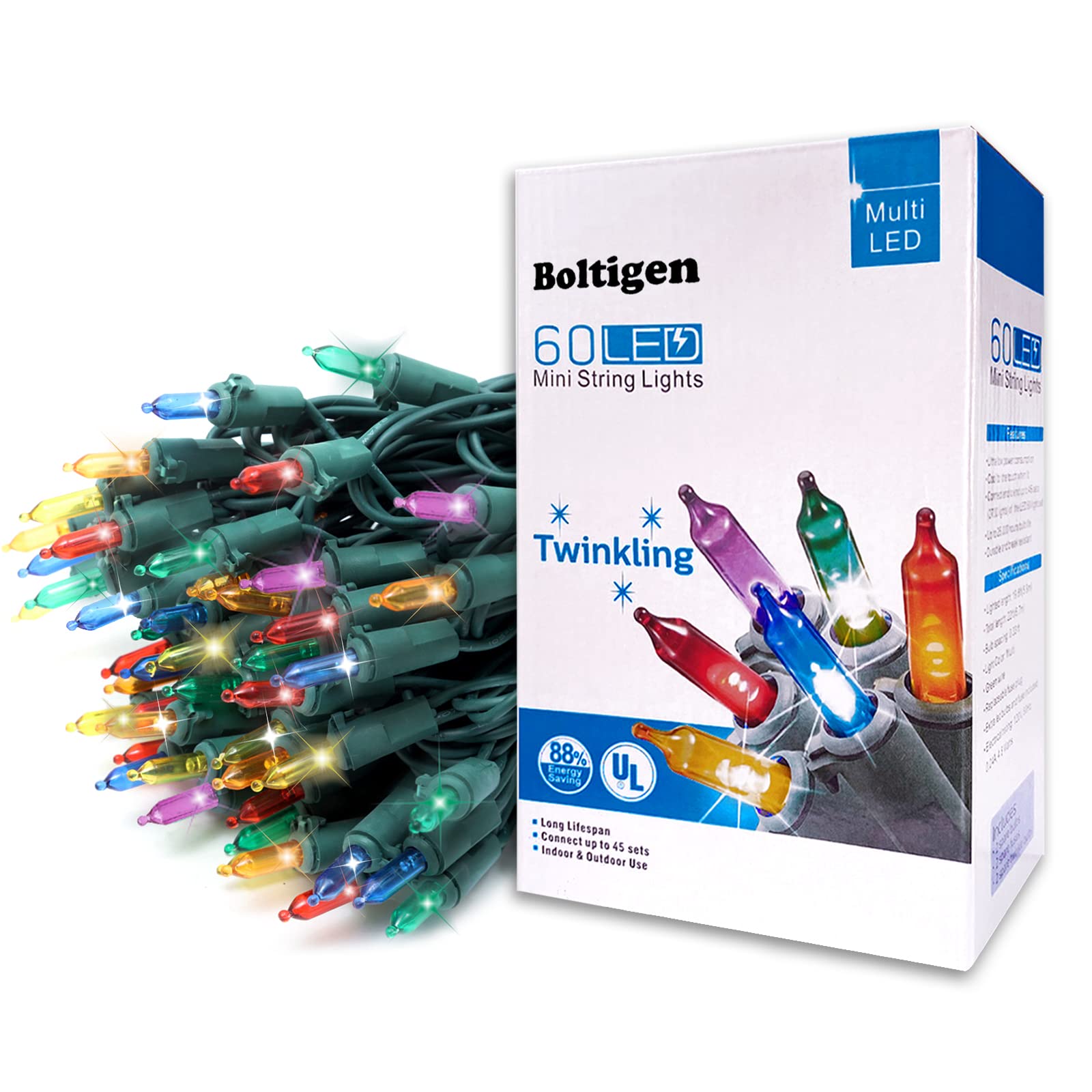 60 LED Multicolor Twinkling Christmas String Lights - 17 Twinkling Modes, Connectable up to 45 Sets, UL Certified 22ft Mini Fairy Lights for Indoor & Outdoor Holiday Decor - Perfect for Christmas Trees, Parties, and Home Decoration