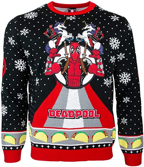 Marvel Deadpool Unicorn Christmas Sweater - Ugly Xmas Jumper for Women & Men (Size 2XS) | Fun Holiday Party Outfit & Cosplay Costume