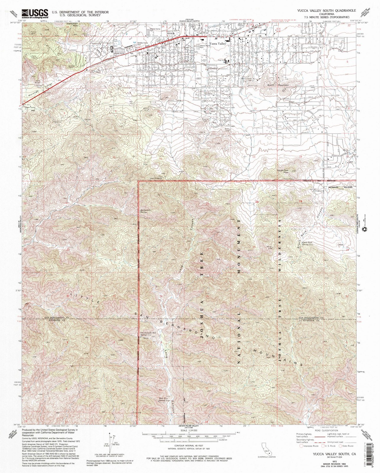1972 Yucca Valley South California USGS Historical Topographic Map - Large 35x44 Inch Vintage Wall Art Decor for Home, Office & Classroom | California Maps Collection
