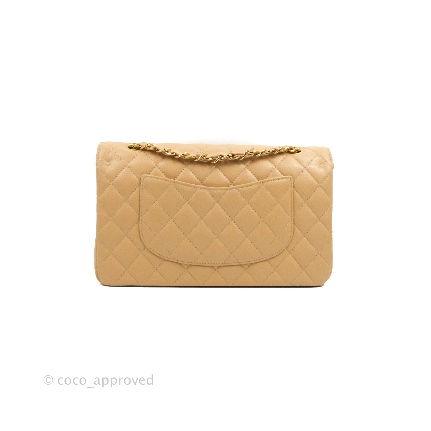 Chanel Classic Medium Flap Bag Quilted Beige Caviar Leather with Gold Hardware - Luxury Crossbody Purse for Women, Perfect for Work, Date Night & Special Occasions