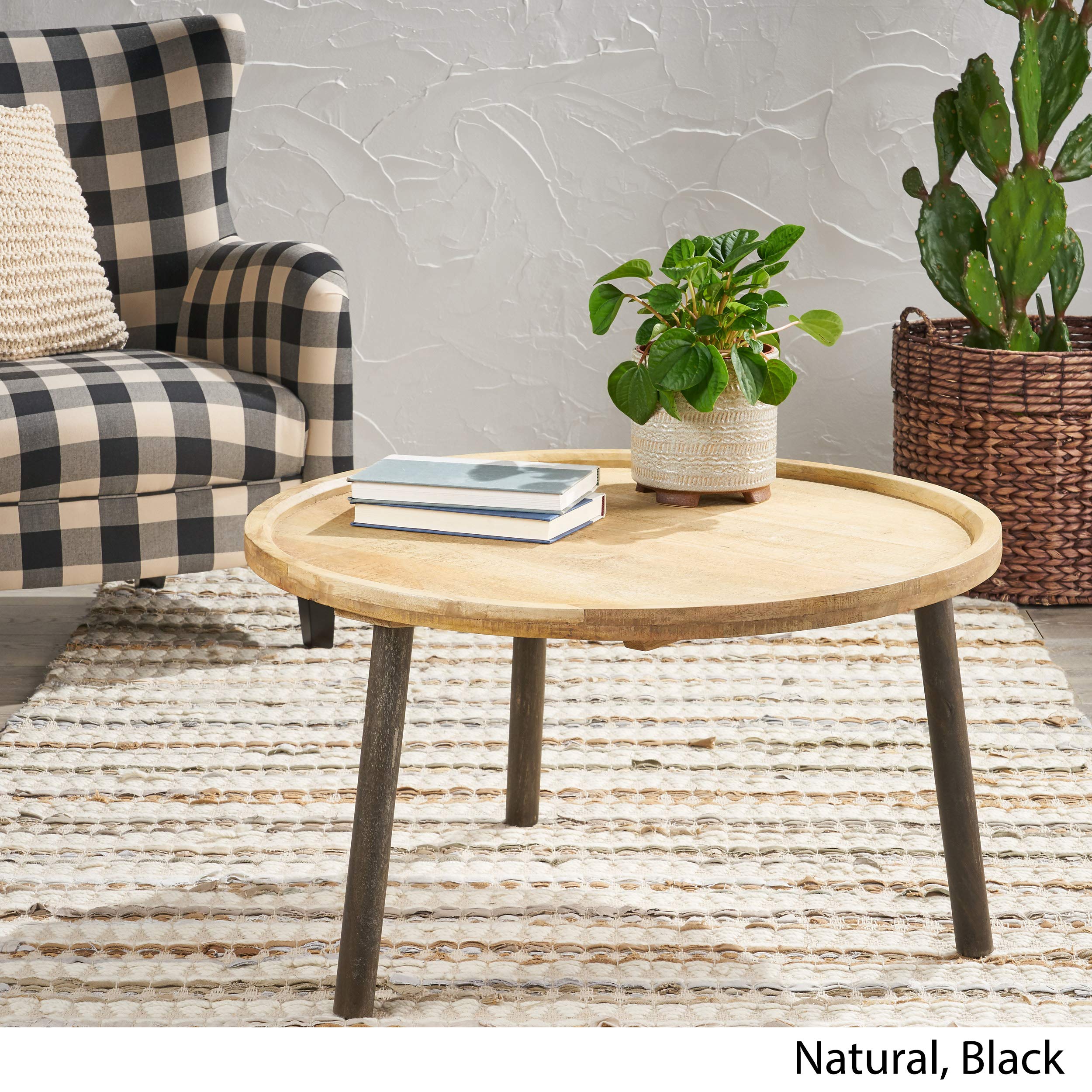 GDFStudio Mango Wood Coffee Table - Natural & Black Finish | Modern Living Room Furniture for Home Decor & Entertainment Spaces
