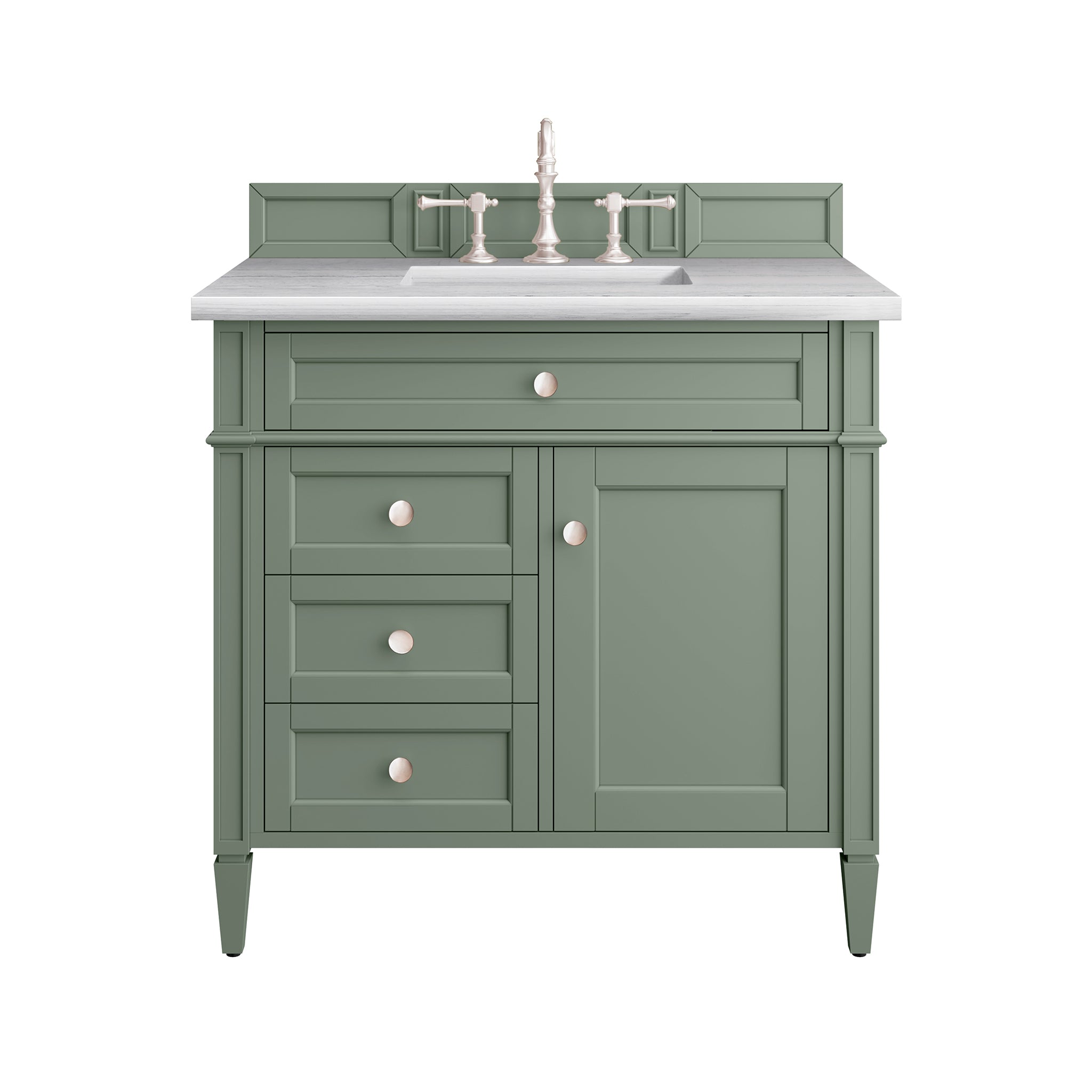 Brittany 36-Inch Single Bathroom Vanity with Smokey Celadon Finish & 3CM Arctic Fall Quartz Top - Perfect for Modern Master Bathrooms and Powder Rooms