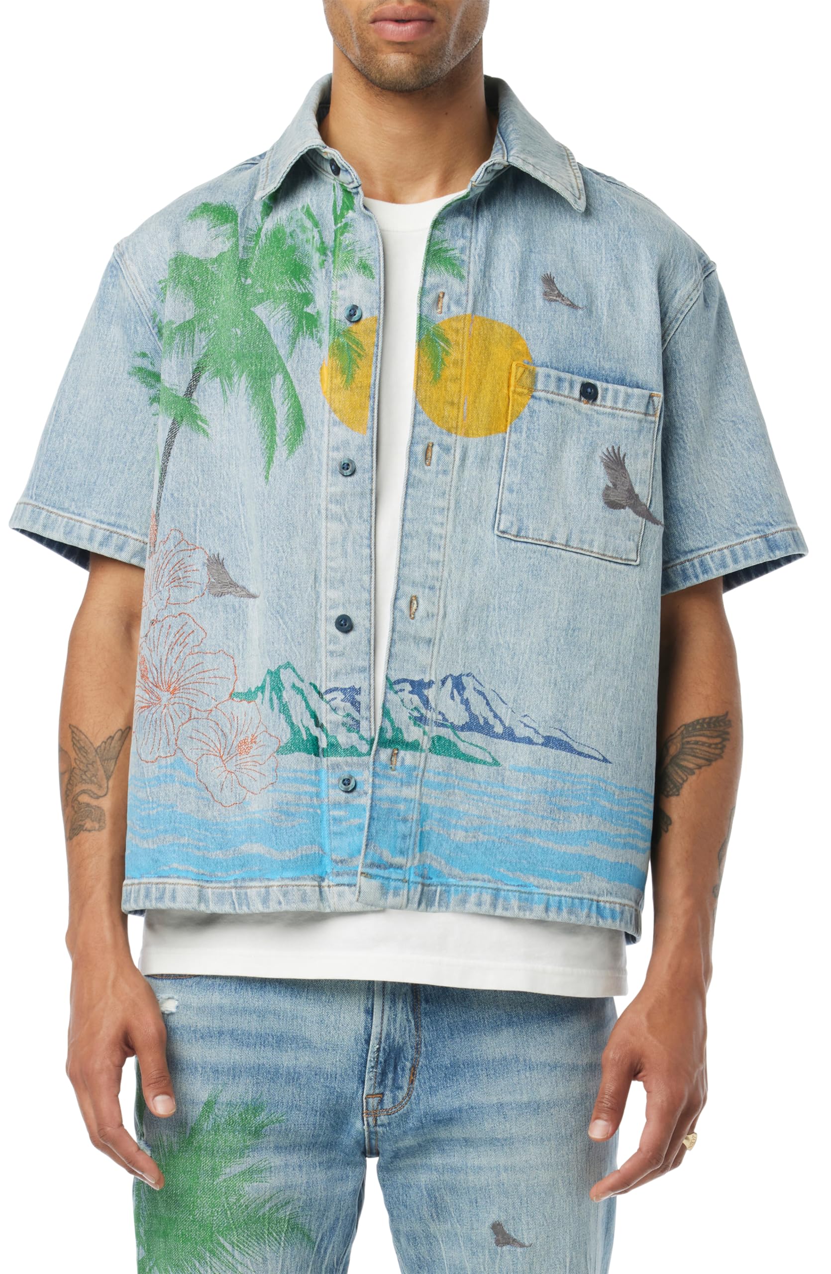 HUDSON Men's Short Sleeve Button Up Camp Shirt - Casual Summer Shirt for Men, Lightweight Breathable Button Down Shirt - Perfect for Beach, Camping, and Outdoor Activities