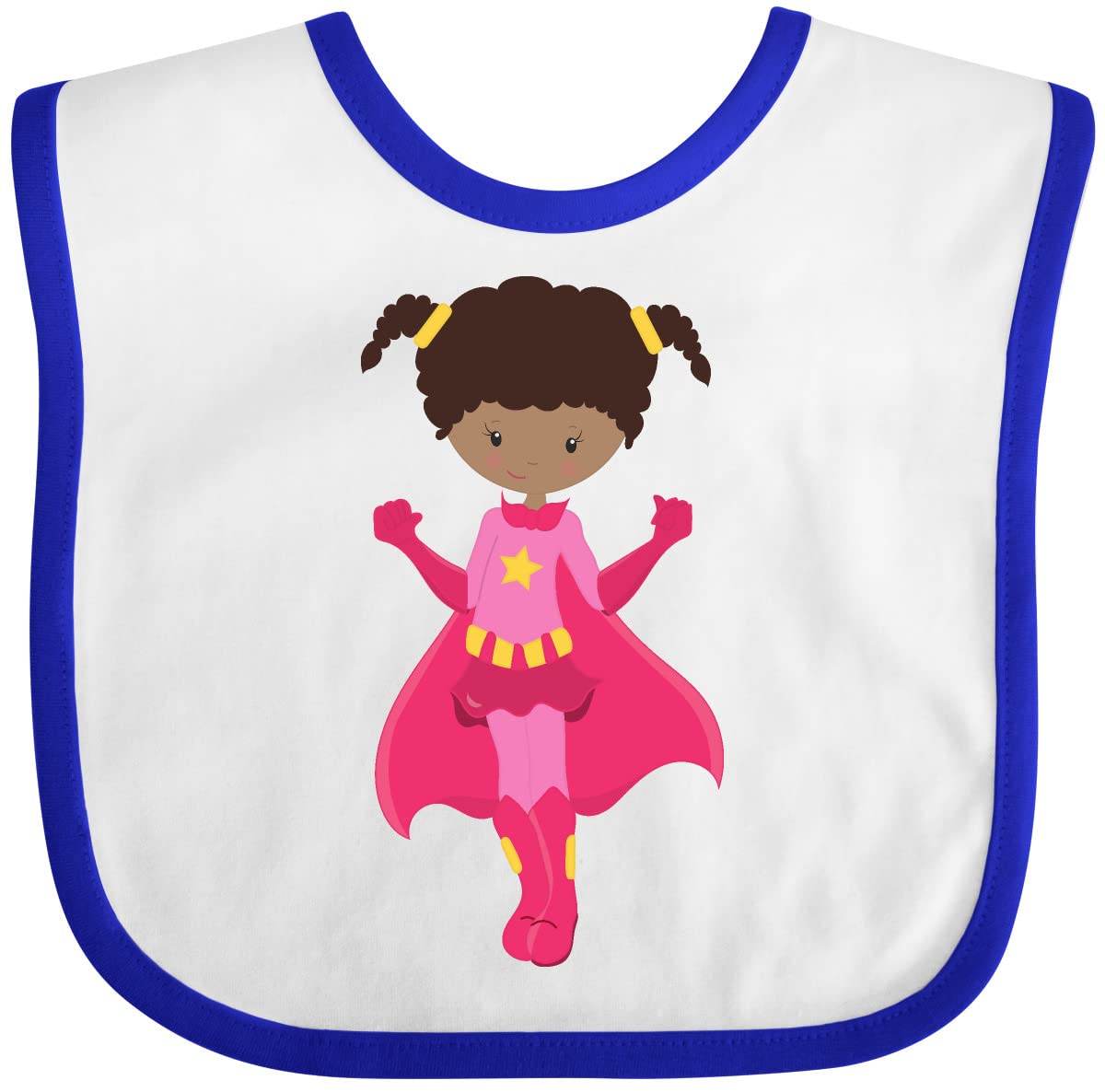 Inktastic Superhero Girl African American Baby Bib with Pink Cape - Soft & Absorbent for Feeding, Playtime & Photo Shoots