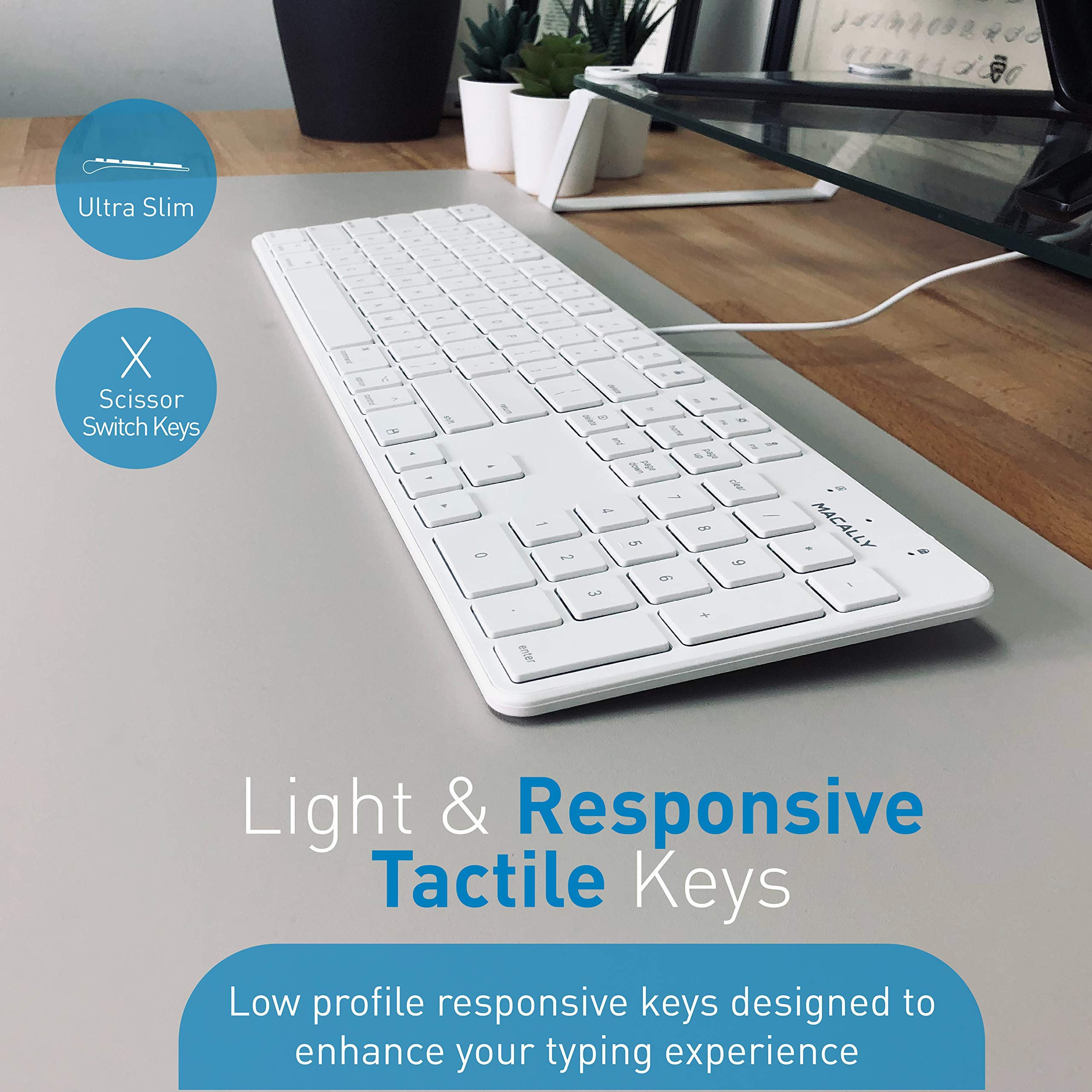 Macally Slim Wired Keyboard and Silent Wired Mouse Combo - Classic Apple Style Keyboard and Mouse Set for Mac & PC | Perfect for Office, Home & Gaming Use
