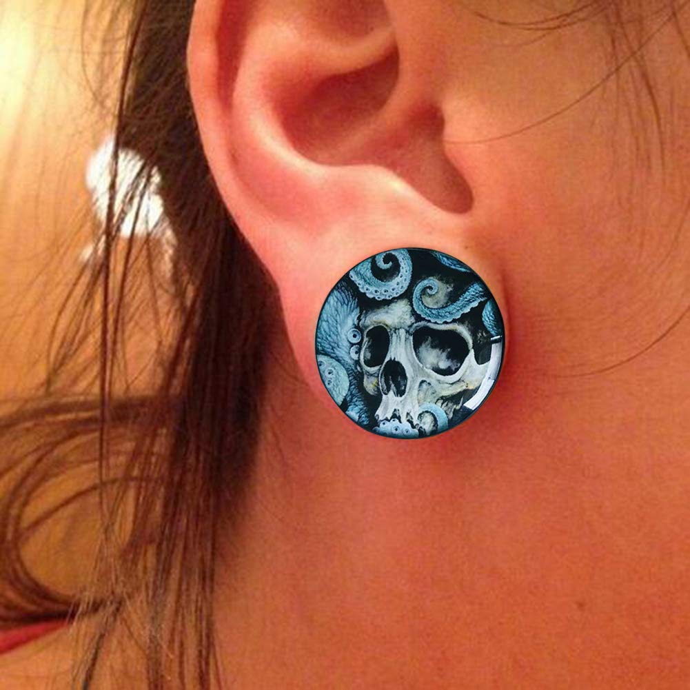 Skull Ear Gauges Plugs & Tunnels - Double Flared Screw Plug Ear Stretcher Expander 6mm to 25mm (00g-1