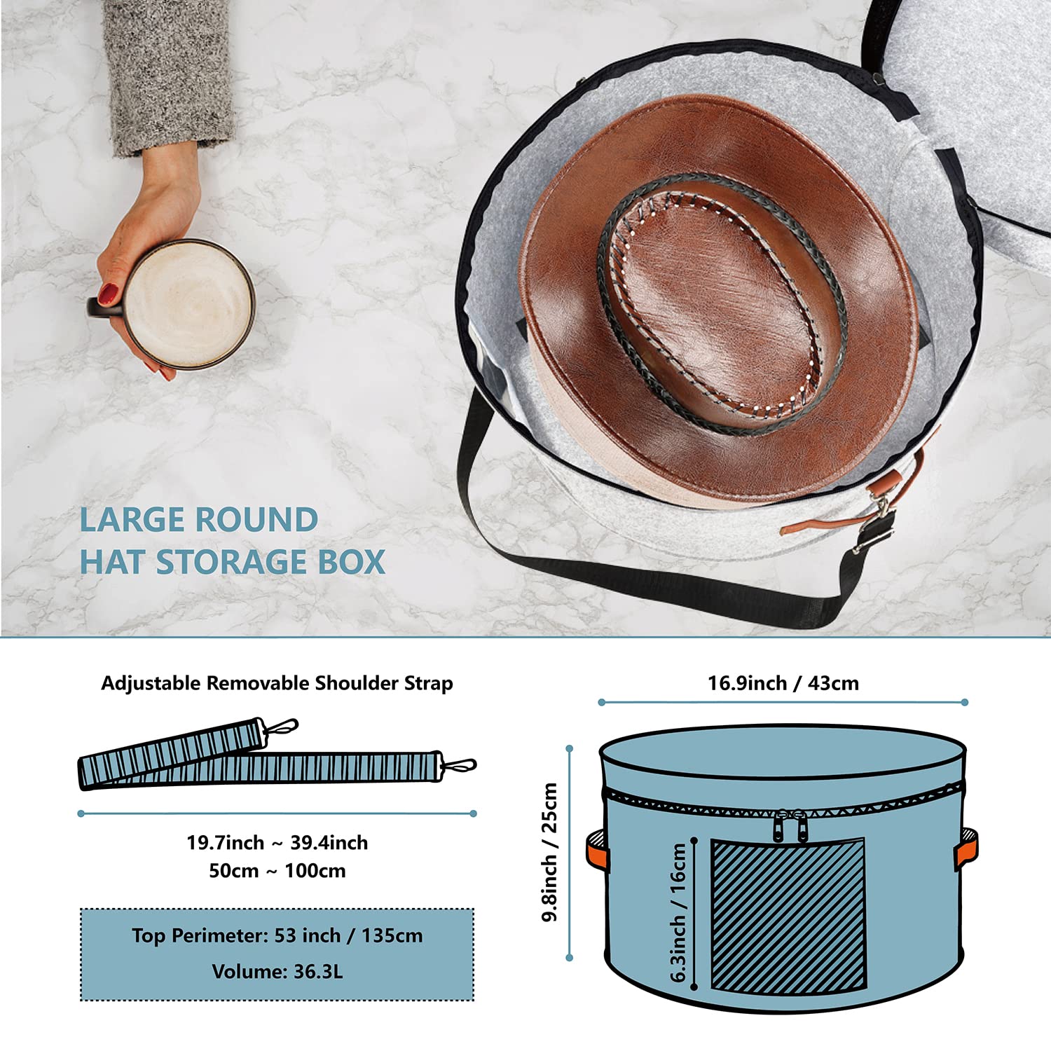 White Hat Box for Men & Women - Large Round Foldable Travel Hat Organizer with Dustproof Lid - Cowboy Hat Storage & Stuffed Animal Toy Bin - Perfect for Closet, Travel & Home Organization