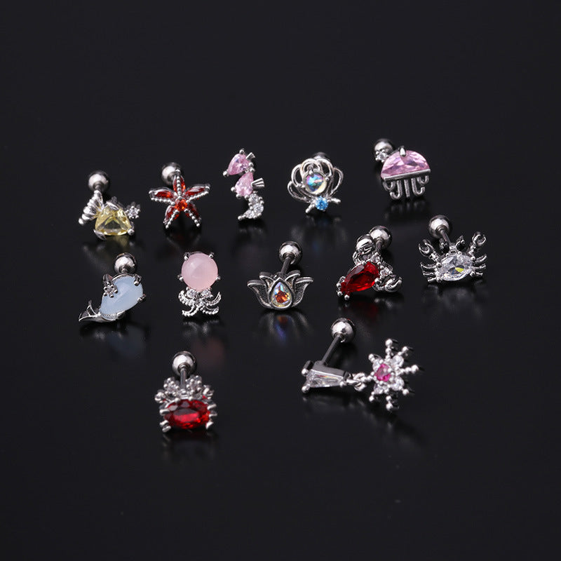 20G Cartilage Tiny Stud Earrings - Cute Ocean Animal Earrings (Dolphin, Starfish, Turtle) | Hypoallergenic Stainless Steel Jewelry for Women - Perfect for Daily Wear, Beach Vacation & Gift Giving