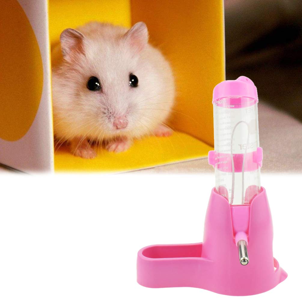 POPETPOP Hamster Water Bottle with Base Hut - Leak-Proof Small Pet Water Dispenser for Cage, Hamster Nest Accessories (Pink) - Perfect for Hamsters, Gerbils & Mice in Habitats or Travel Cages