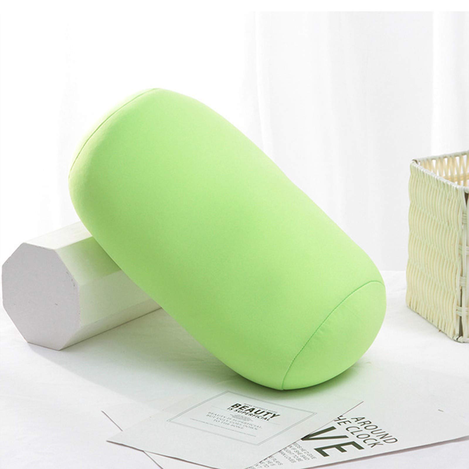 Microbead Roll Neck Pillow - Memory Foam Travel Pillow for Neck & Lumbar Support - Comfortable Bean Bag Bolster Cushion for Airplane, Car, Sofa & Bed - Green, 12.6