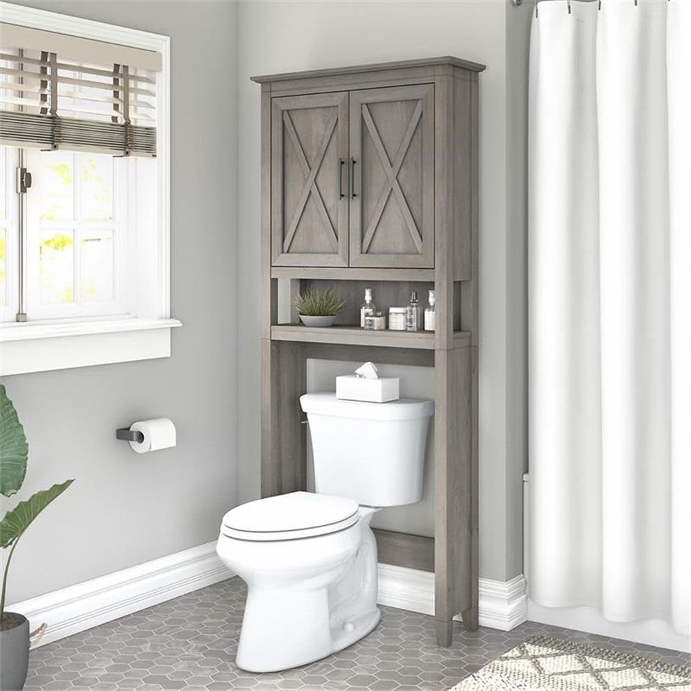 Bush Furniture Key West Over The Toilet Storage Cabinet - Driftwood Gray Bathroom Organizer for Towels, Toiletries & Linens | Space-Saving Solution for Small Bathrooms