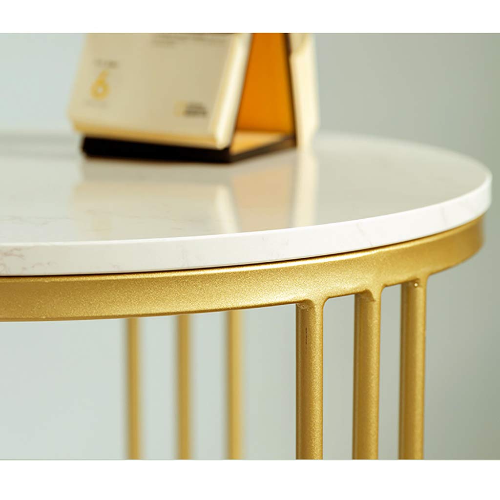 Modern Round Coffee Table with Two-Tier Marble Design - Gold/Black End Table for Living Room | Stylish Snack Table & Household Side Table | Perfect for Small Spaces, Apartments and Lounge Areas
