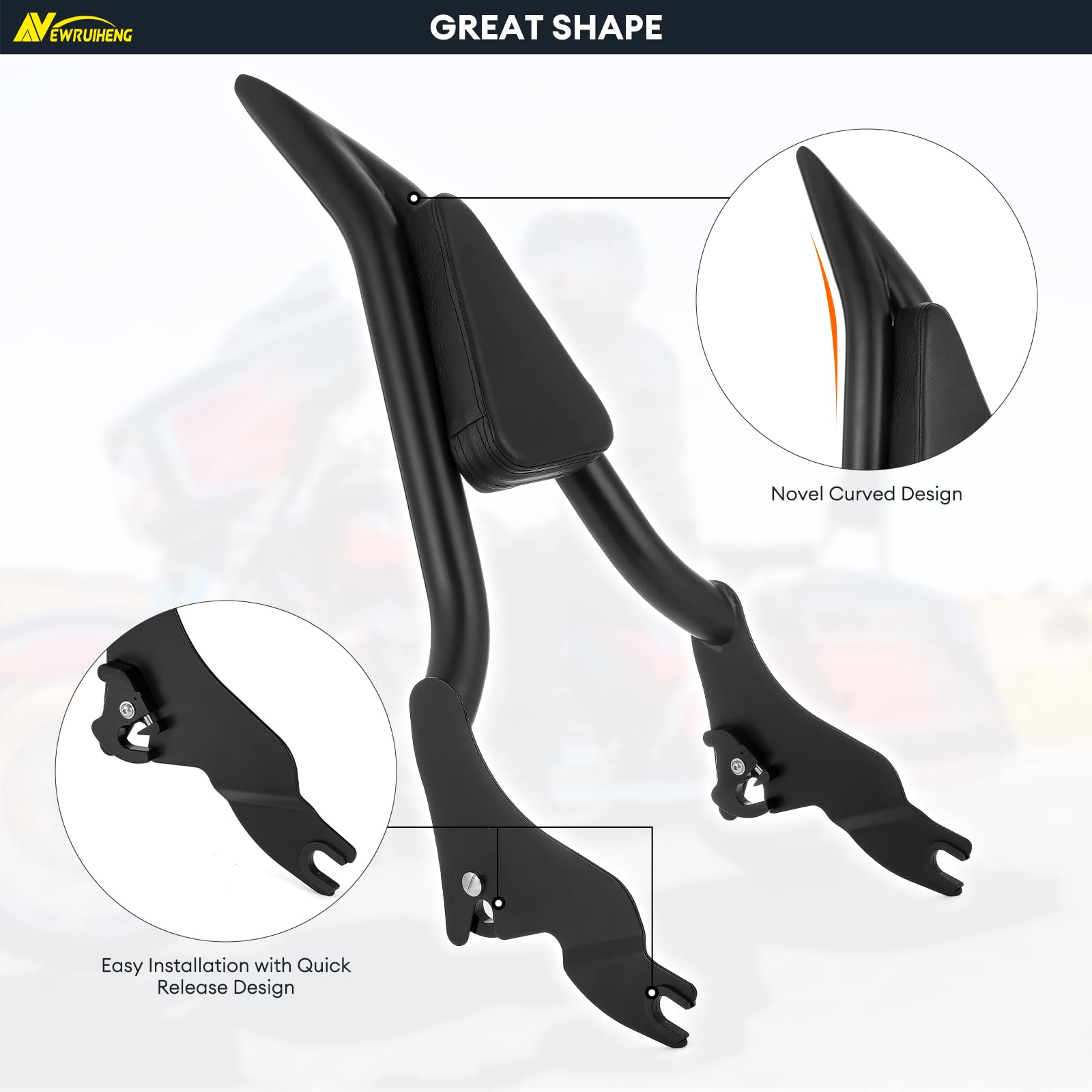 Premium One-Piece Passenger Backrest Sissy Bar with Comfort Cushion for Harley Touring Models - Road King, Street Glide, Electra Glide, CVO Road Glide FLHR FLHX FLHT FLTR (2009-2025) | Black | Enhanced Safety & Comfort for Long Rides