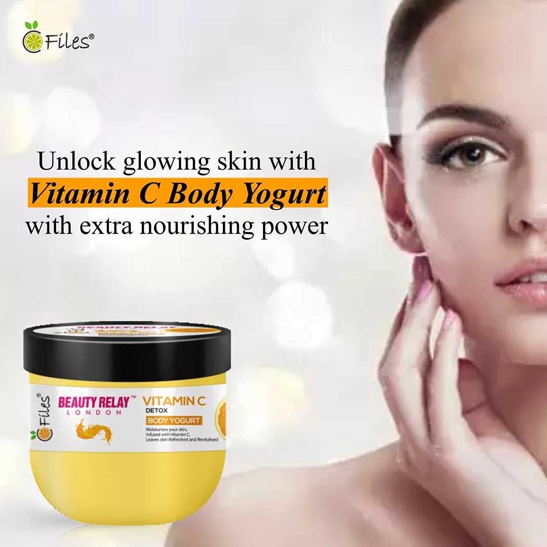Beauty Relay London Vitamin C Body Yogurt - Detox, Moisturizing & Rejuvenating Lightweight Non-Greasy Formula with Shea Butter, Goji Berry & Kakadu Plum for Soft, Supple Skin (200g) | Perfect for Daily Hydration & Post-Workout Skin Recovery