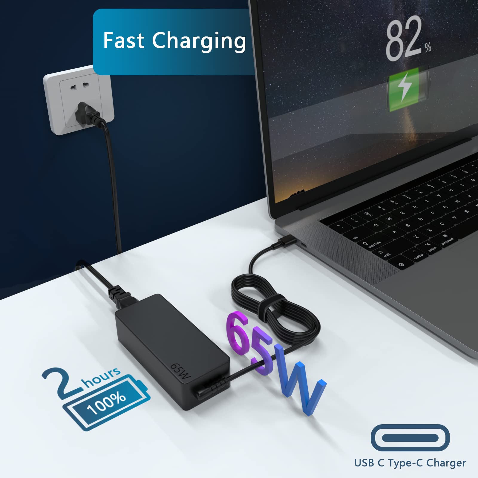 65W USB C Fast Charger for Lenovo ThinkPad E16 E14 T14 Gen 5/4/3, X1 Carbon Gen 11/10/9, ThinkBook 15 Gen 4/3/2 - Compact Power Adapter with PD 3.0 - Perfect for Business Travel & Home Office Use
